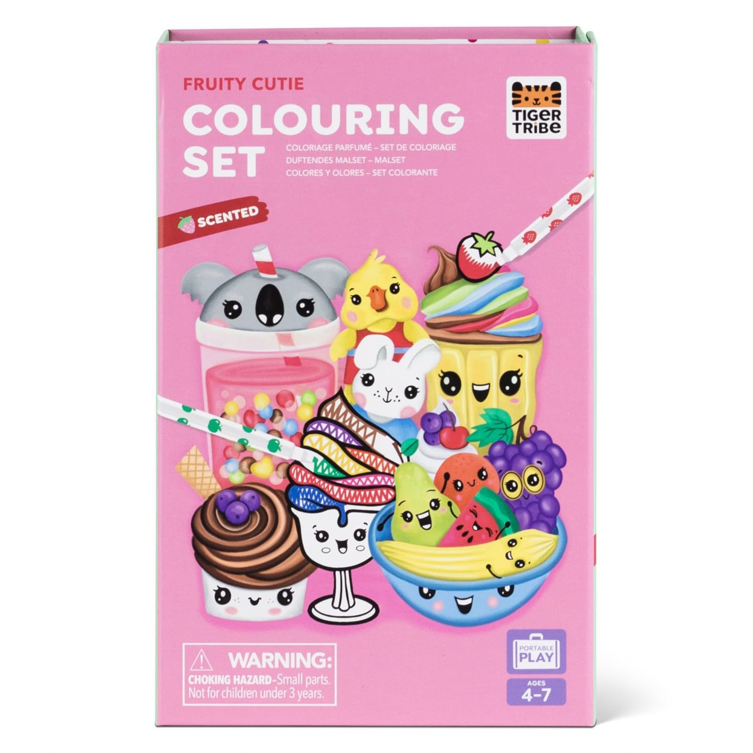 Tiger Tribe Fruity Cutie Scented Colouring - 10 Piece Kids Art Set with 36 Page Colour in Book & Smelly Pens in a Magnetic-Sealed Box, Fun Stationary Sets, Age 4 Year Olds +