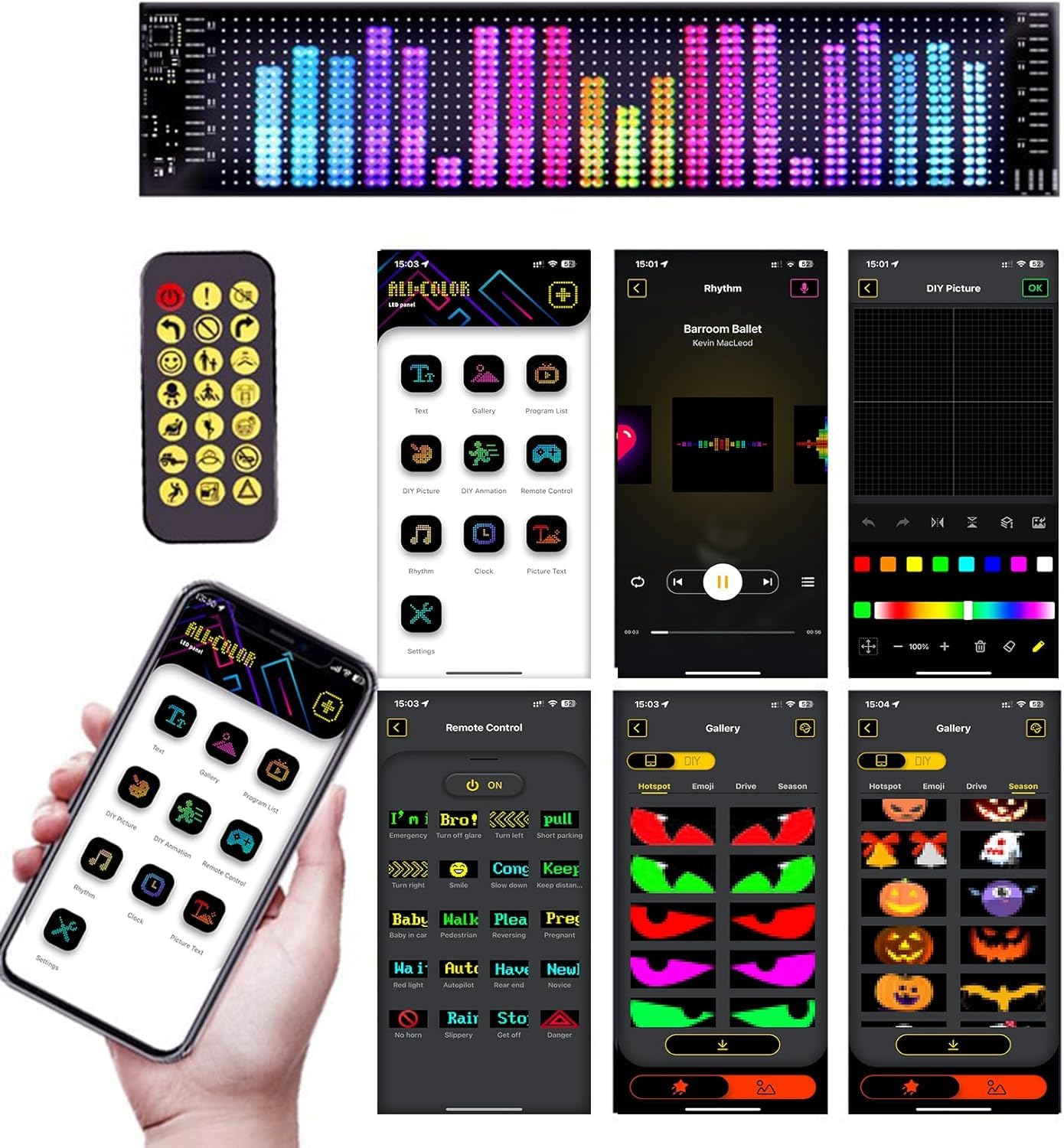 Oczy LED do ciężarówek, świecące oczy LED Devil Eyes, programowalny duży elastyczny wyświetlacz LED, wodoodporny z aplikacją i pilotem do samochodu, ciężarówki, okna sklepu, 70 x 173 mm, 2