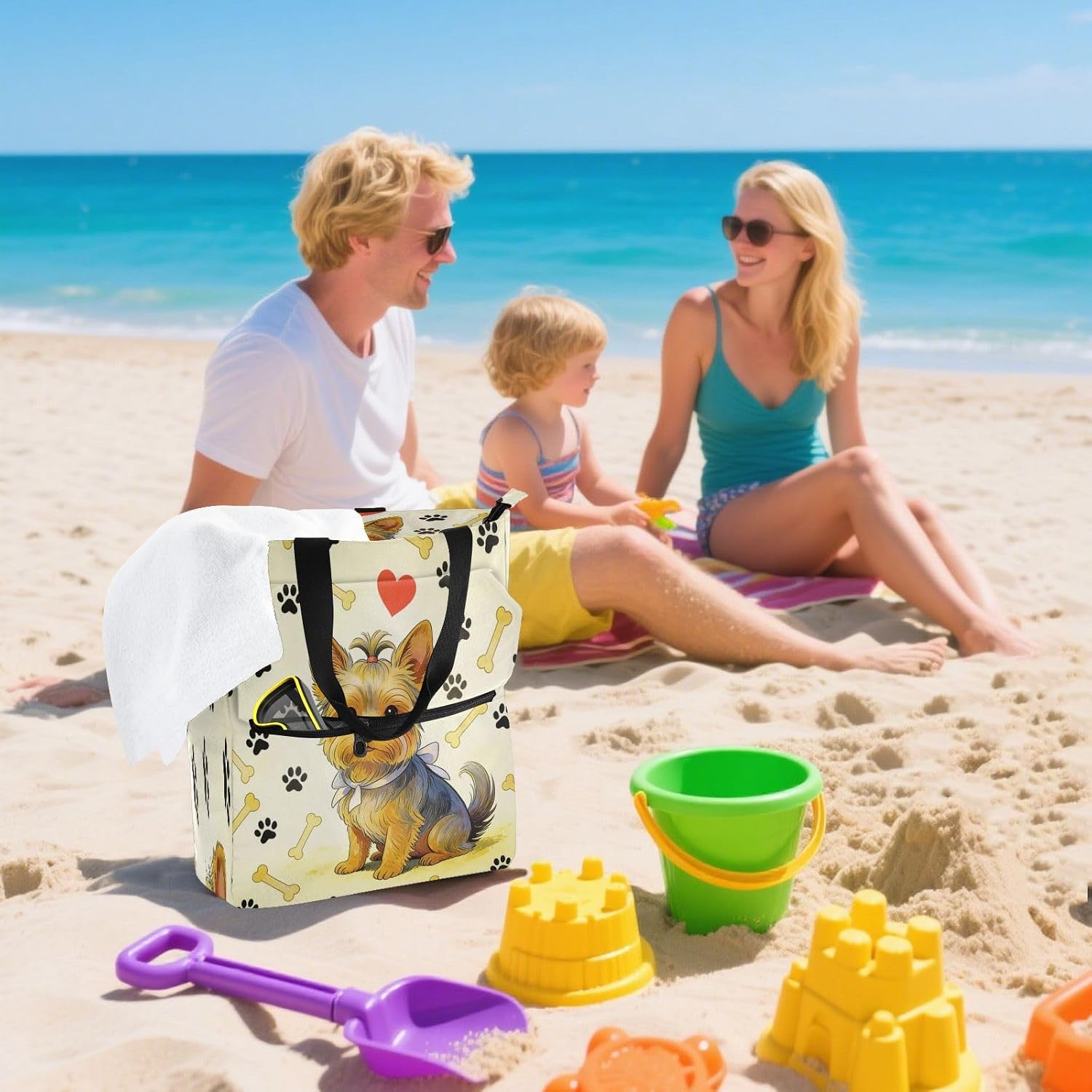 decorative Books Totes Book Bagfor Kids Women Men Cute Dog Paw Print Yorkie Waterproof Girls Resuable Shopping Bag Handbag with Zipperfor School Shopping Travel