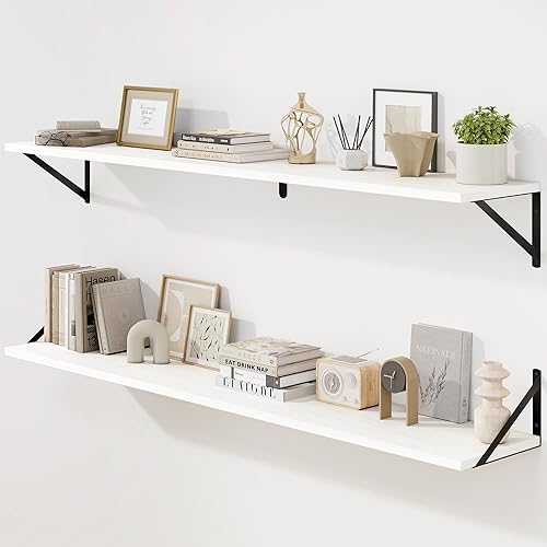 Miniatura 53 de Fun Memories Estantes flotantes para pared, estantes flotantes de 12 pulgadas de profundidad, juego de 2, estante montado en la pared con soportes