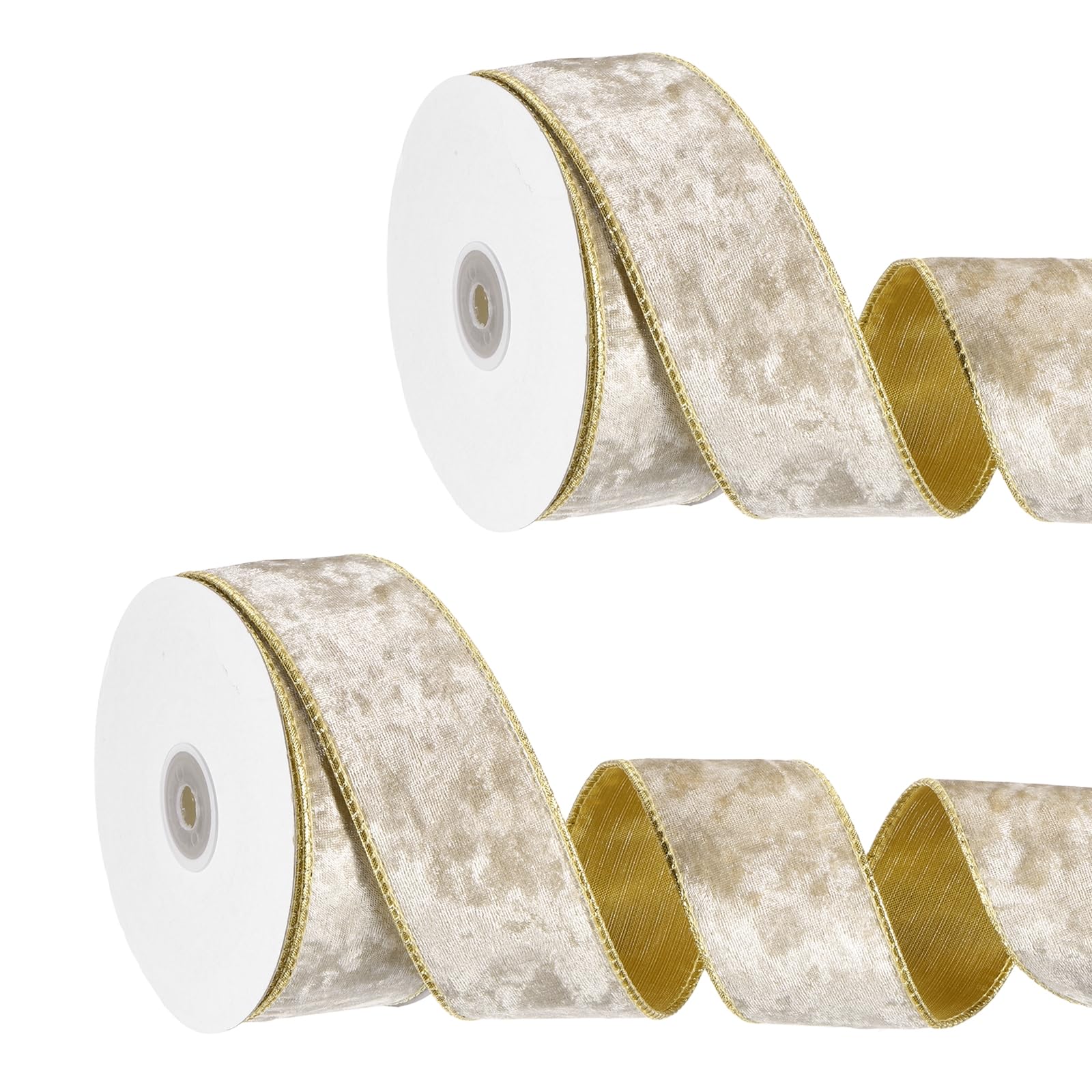 PATIKIL Velvet Wired Ribbon, (4cm x 9m, 2 Pcs)(Champagne) Velvety Gold Crushed Ribbons Gift Wrapping Binding, Suit for- Crafts/Bow/Wreaths/Christmas Tree Decoration