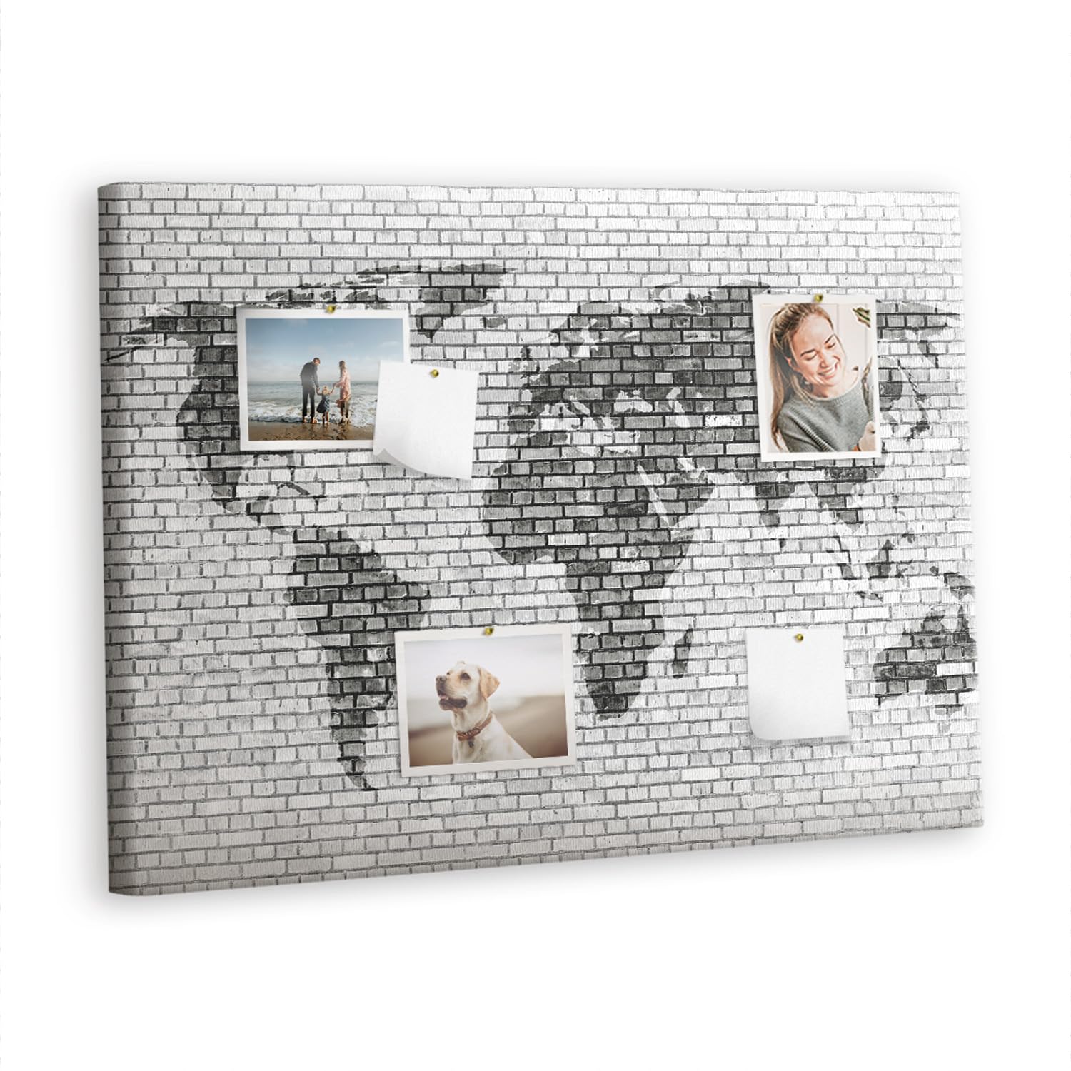 Tablero de anuncios horizontal | panel de corcho para oficina hogar escuela | superficie amplia para planificación de proyectos notas fotos ideas - 100x70 - vistoso - Pared gris con mundo