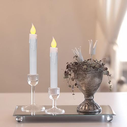 Miniatura 2 de CVHOMEDECO. Velas cónicas parpadeantes LED sin llama, funcionan con pilas, con temporizador, color blanco, 6-34 pulgadas, juego de 4