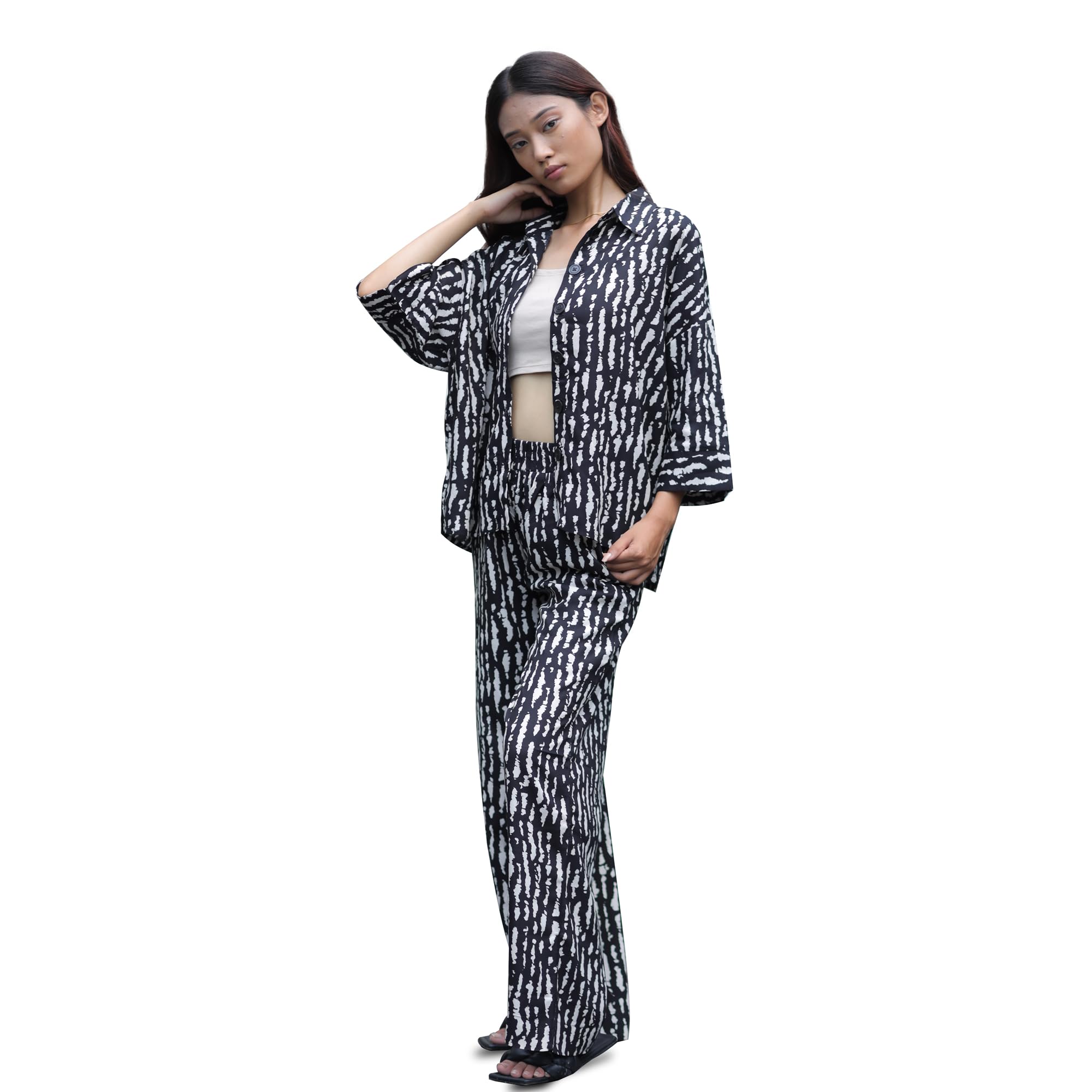 DEARBED - Women's Poplene Loungewear, After Party, Black Coord Set of Shirt with Pyjama ; DR.BD-CS-BSC