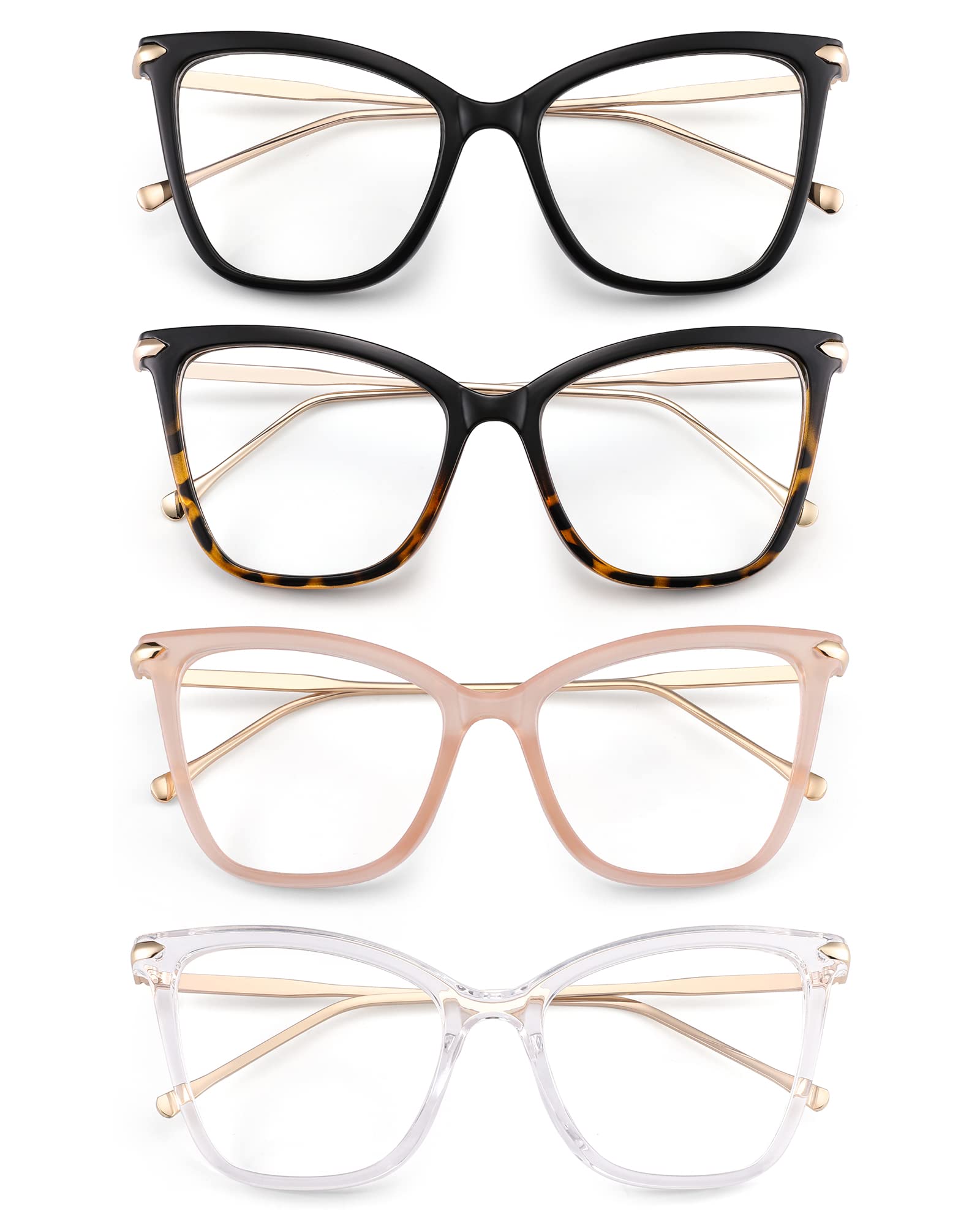 Murddoa 4 Pack Womens Cute Oversized Cat Eye Blue Light Blocking Reading Glasses Fashion Eyeglass Frames Computer Reader(4 Pairs (Black+Leopard+Pink+Clear),1.50)