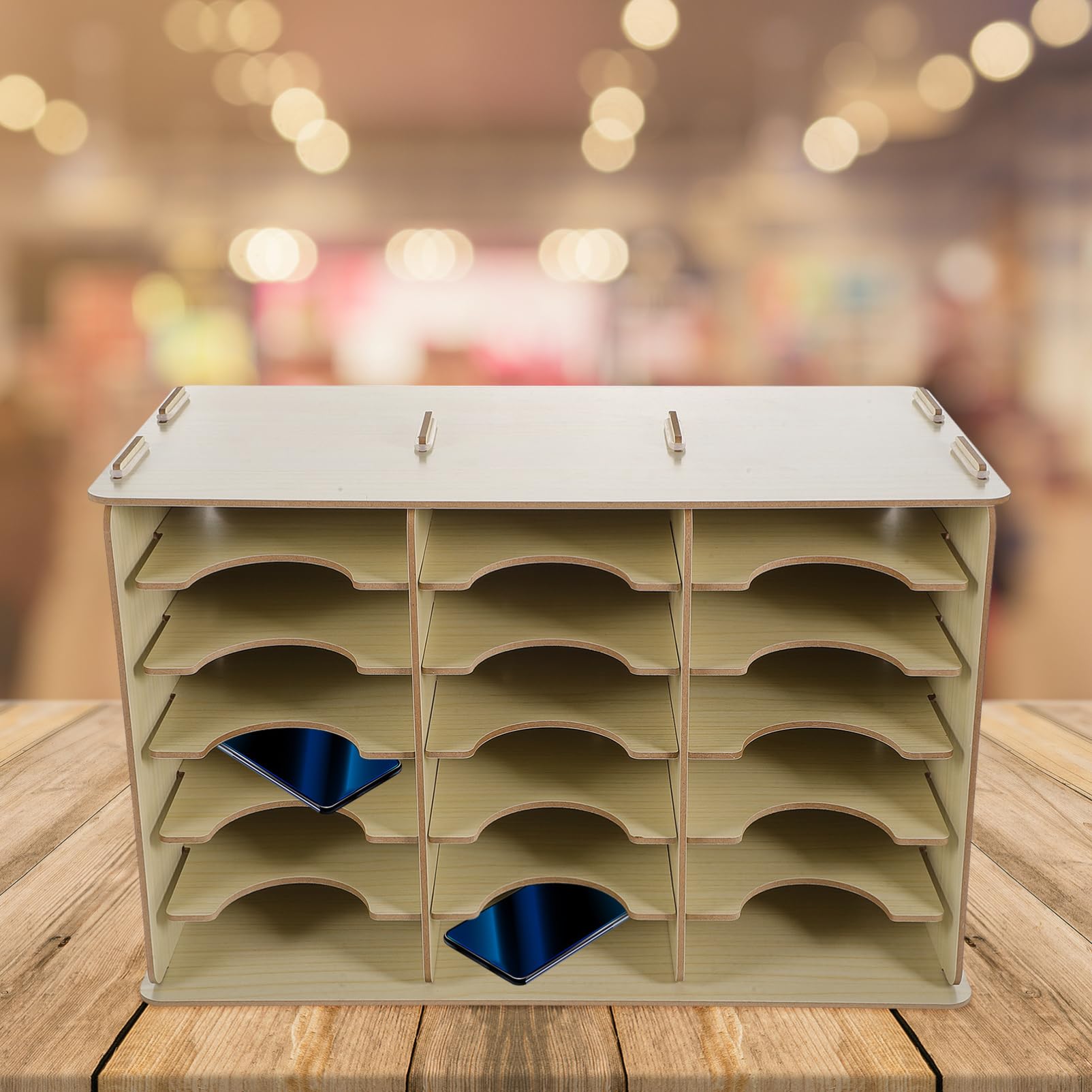 NUOBESTY Portaoggetti in Legno per Telefono Cellulare Supporto da Tavolo Organizer da Scrivania Scomparti Multipli Espositore per Telefono Scatola Portaoggetti da Ufficio