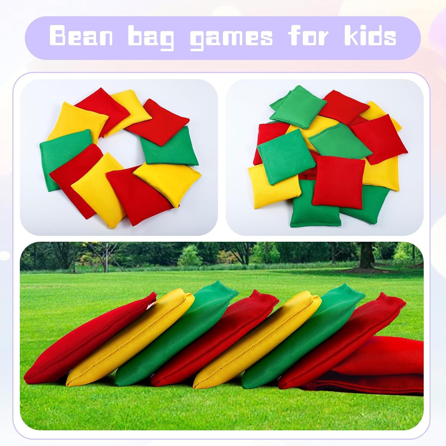 12 Stück Cornhole Säckchen, 10x10cm Cornhole Bean Bags, Wurfsäckchen, Nylon Sitzsäcke Werfen für Outdoor Spiele, Toss Game Bunte Bohnensäckchen Set für Sackloch Spiel (3 Farben)