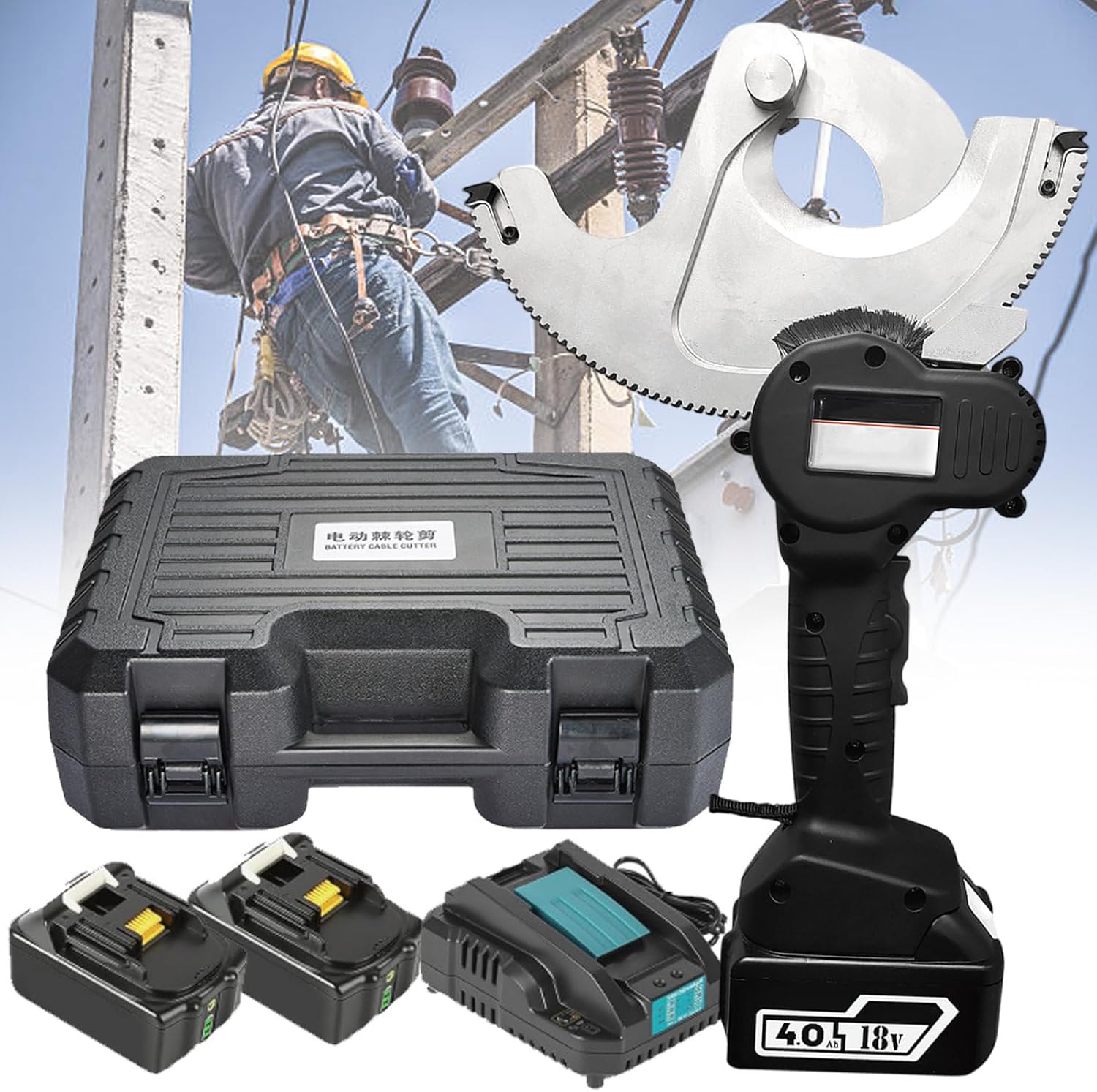 Chargeable Electric Wire Gear Cutter Hand-held,for Transportation,Metallurgical Industry,Portable Hydraulic Ratchet Cable Cutting Equipment,54mm