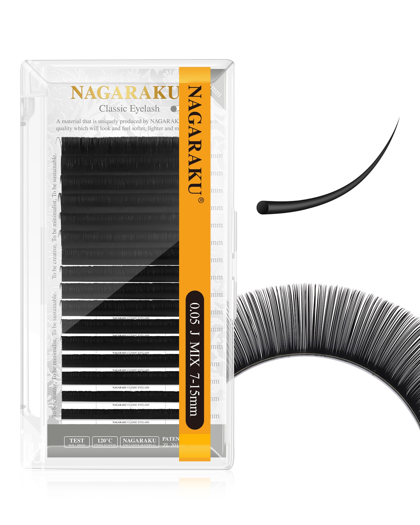 NAGARAKU Eyelash Extensions Individual Mega Volume Lashes Manual Fan 0.05mm J Curl 7-15mm Mix Tray Classic Matte Black Natural Faux Mink False Lash 16 Rows