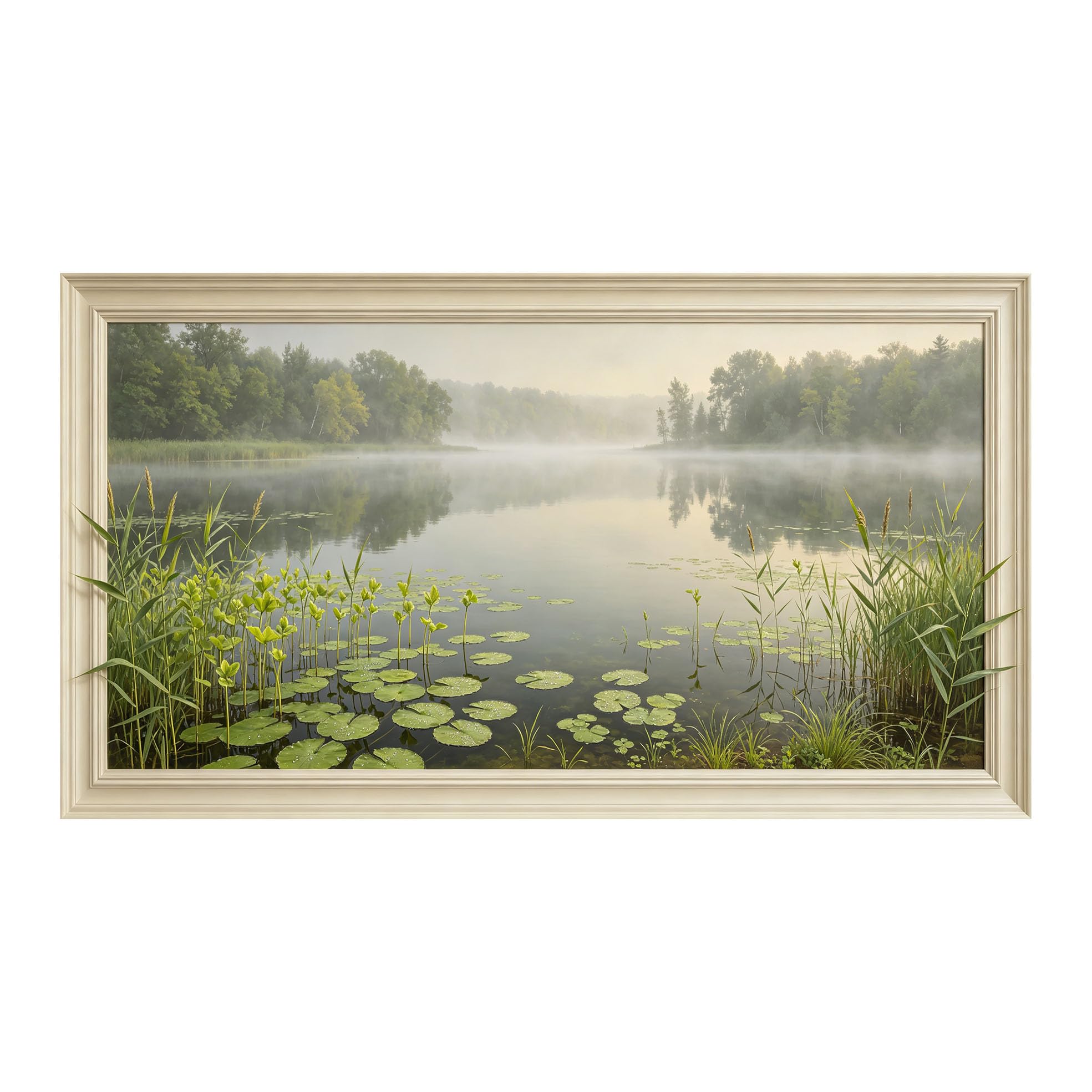 Yzpallescene 3D Framed Wall Art 50cm×100cm Misty Lake Landscape Botanical Watercolor Panoramic Large Size SelfAdhesive Removable Wall Decor Prints Artwork for Living Room Bedroom Office