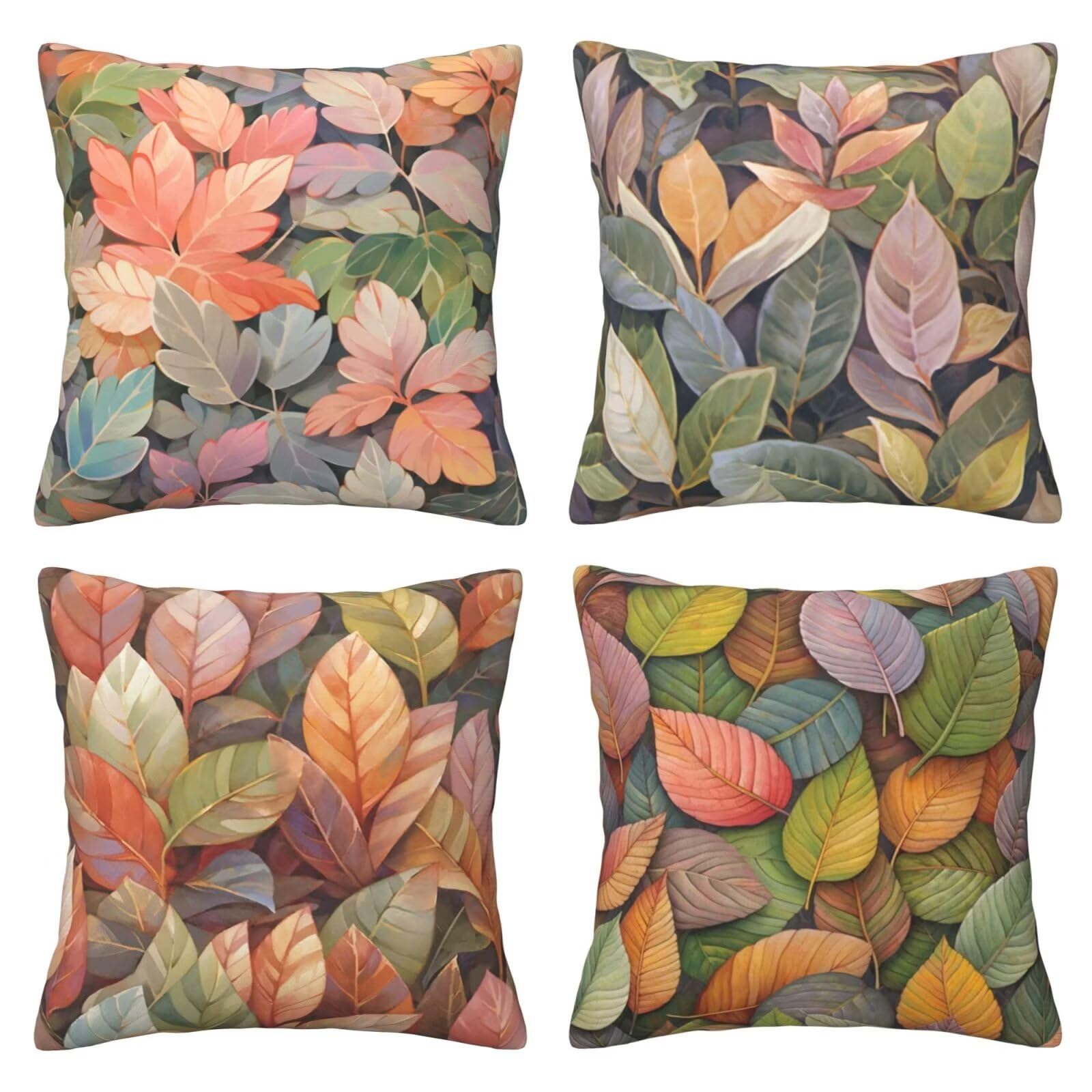 Coussin de salon motif feuilles en lin lot de 4 pour grand canapé