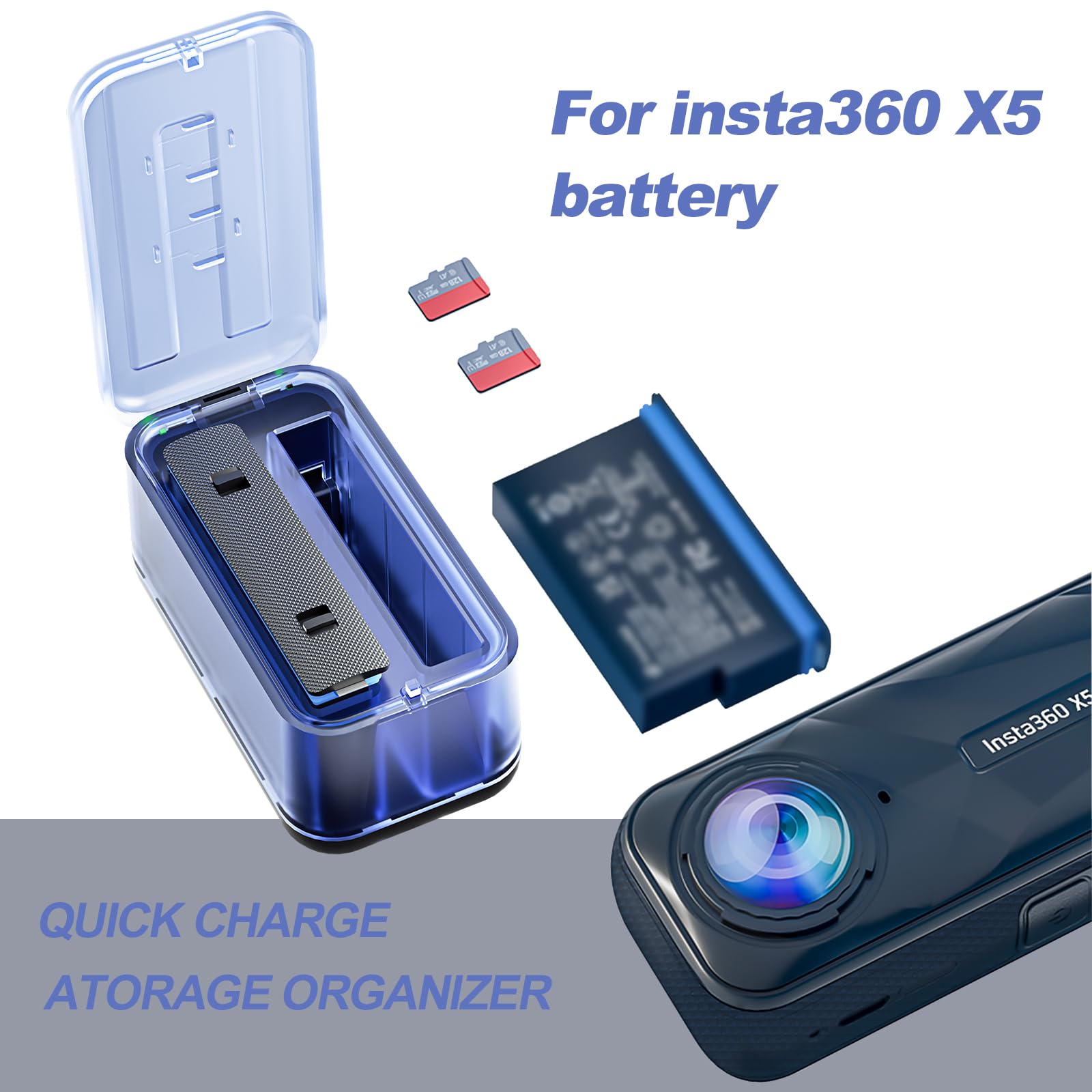 LINGHUANG Hub di Ricarica per Insta360 X5, Dual Battery Charger con Display a LED per Insta 360 X5 Batteria, Hub di Ricarica Rapida con Cavo di Ricarica