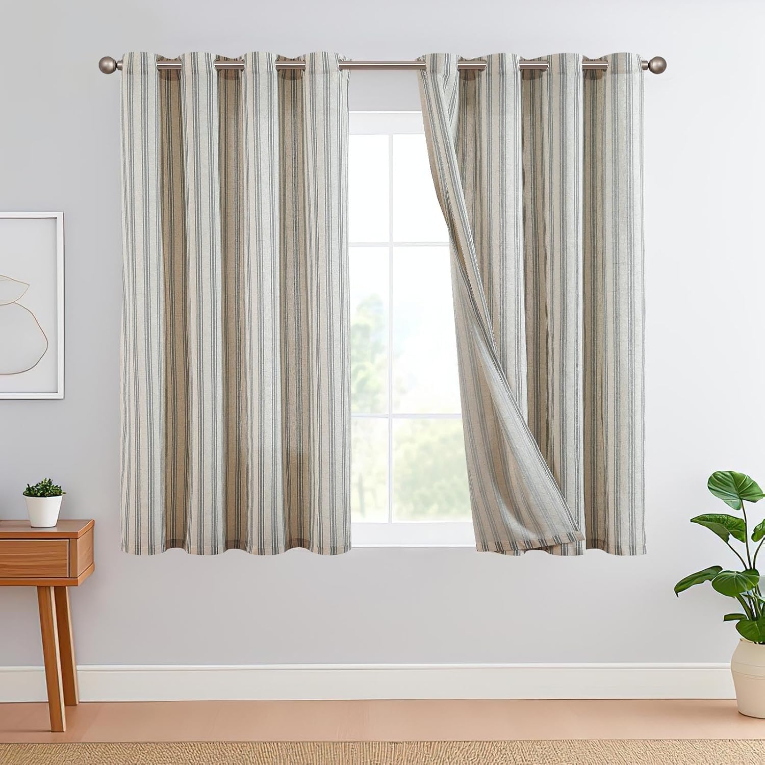 Rideaux salon lin noir et beige 130x175cm TOPICK