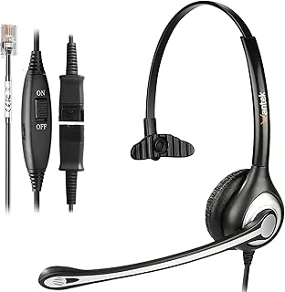 Wantek Yealink Phone Headset with Quick Disconnect Cord, RJ9 Office Telephone Headsets with Mic Noise Cancelling Compatible with Yealink VoIP Phone T21P T42S T46S T48S T27G T53W T54W Grandstream Snom