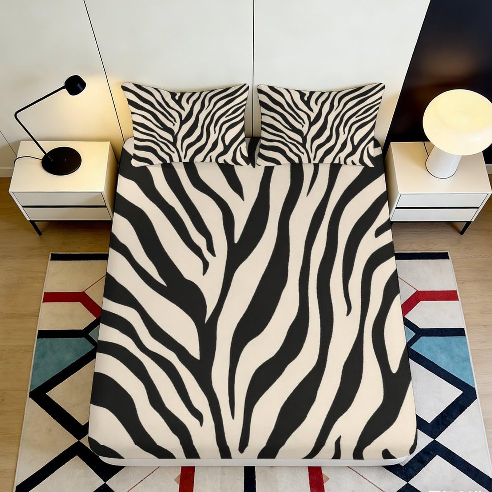 3D Printed Zebra Stripe Fitted Sheet Microfiber Soft Breathable Animal Pattern Bed Cover for Bedroom Guest Room Decor 90x200x25cm