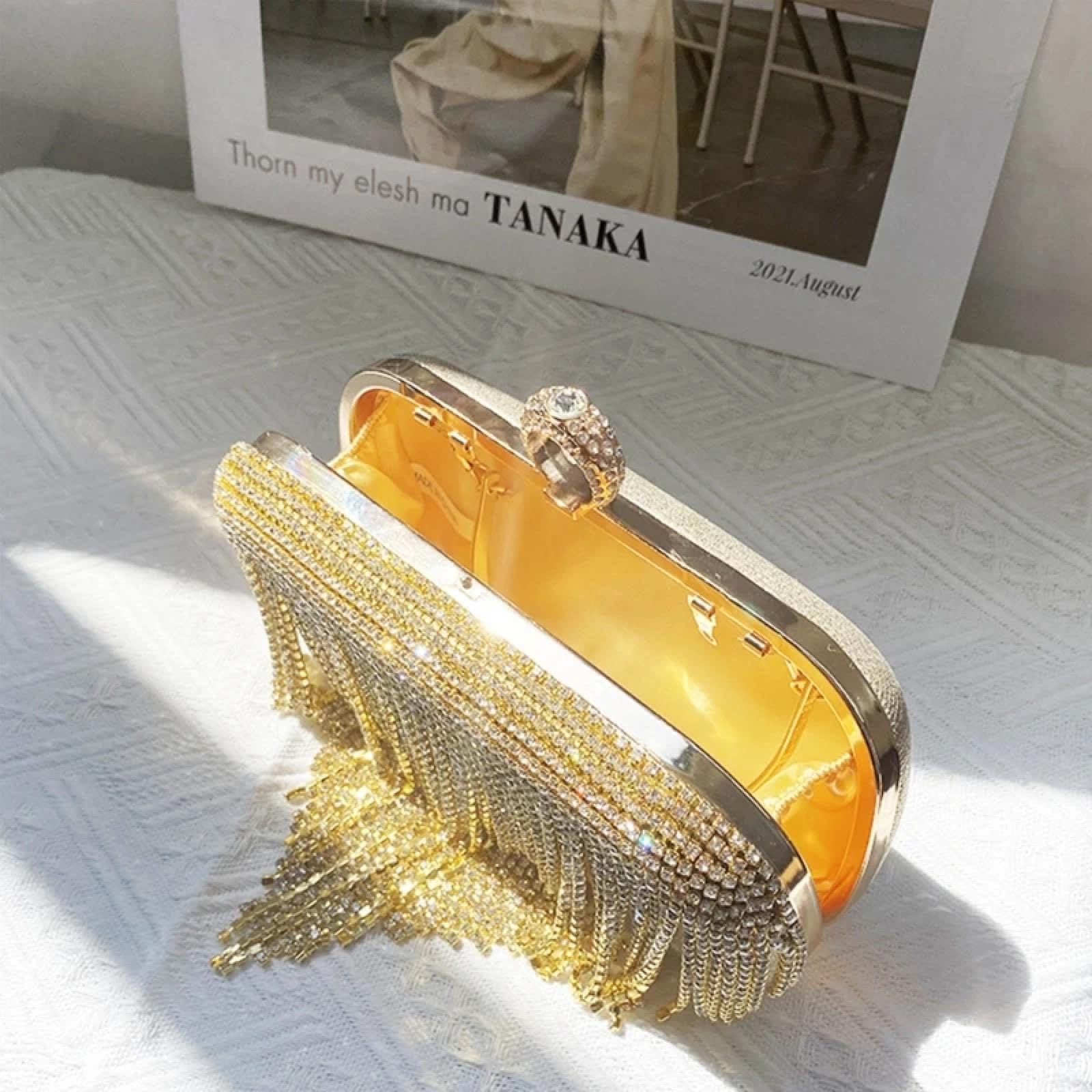 Abendtasche Damen Clutch Glitzer Strass Quaste Abend Tasche Frauen Elegante Hochzeit Clutches Bankett Party Abschluss Ball Handtasche Cocktail Cross Body Umhängetasche