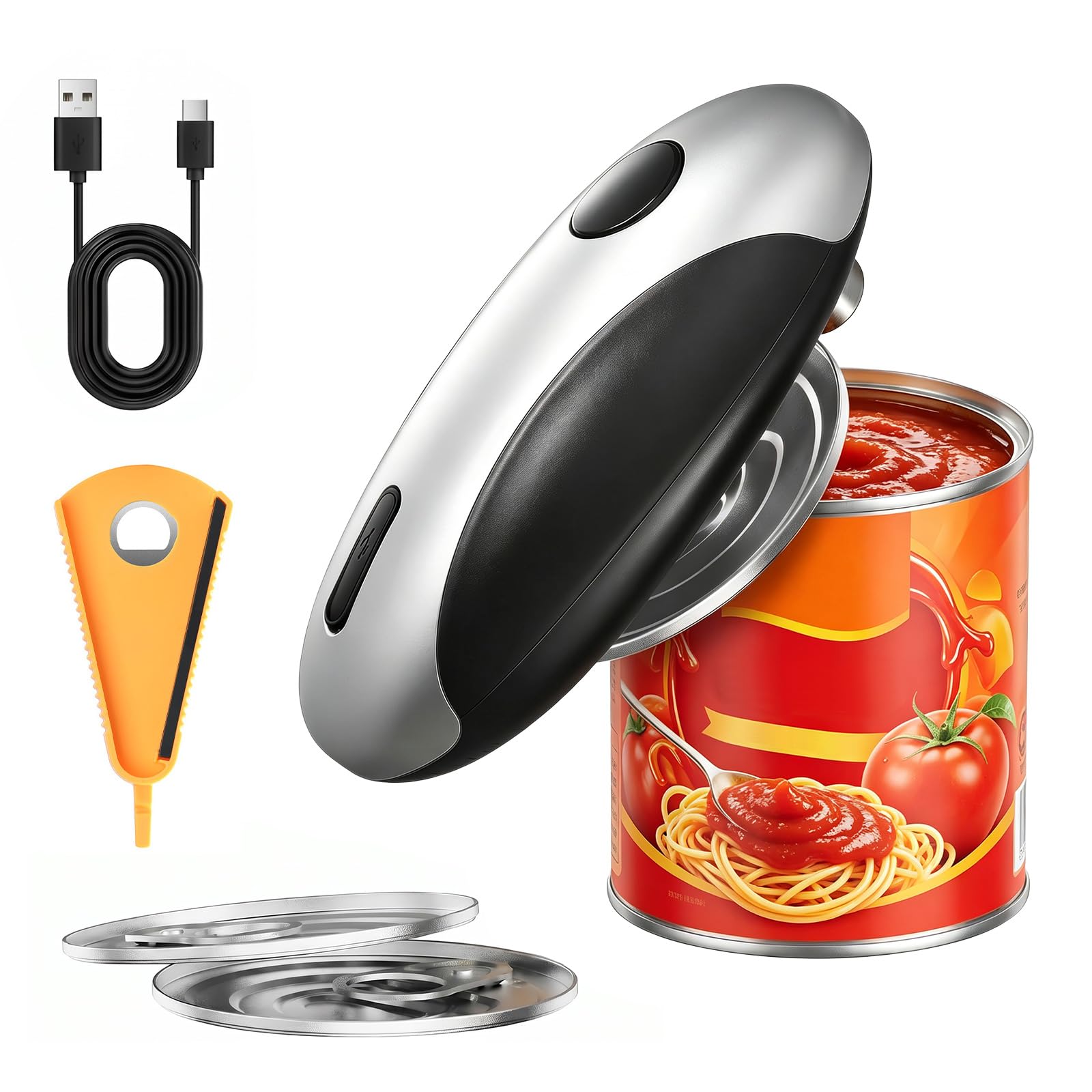 Electric Can Opener Rechargeable - Automatic Tin Opener One Touch with Manual Can Opener, Smooth Edge Portable Electric Can Openers, Hands-Free for Seniors with Arthritis for Kitchen Home