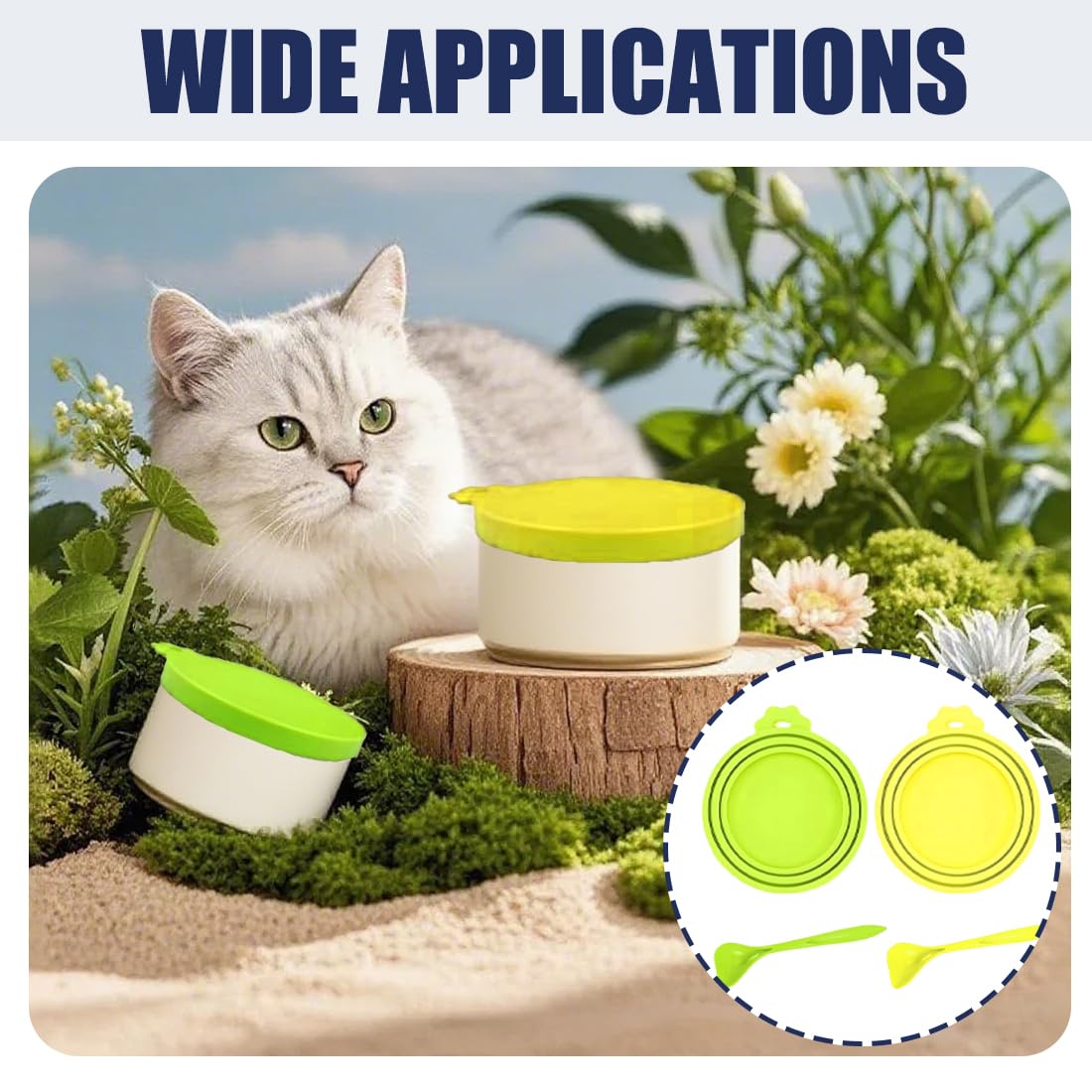 Couvercles En Silicone Pour Boîtes De Nourriture Pour Animaux, Lot De 2 Pièces Universel, Pour 3 Tailles Standard De Conserves Livré Avec Une Cuillère (Jaune, Verte)