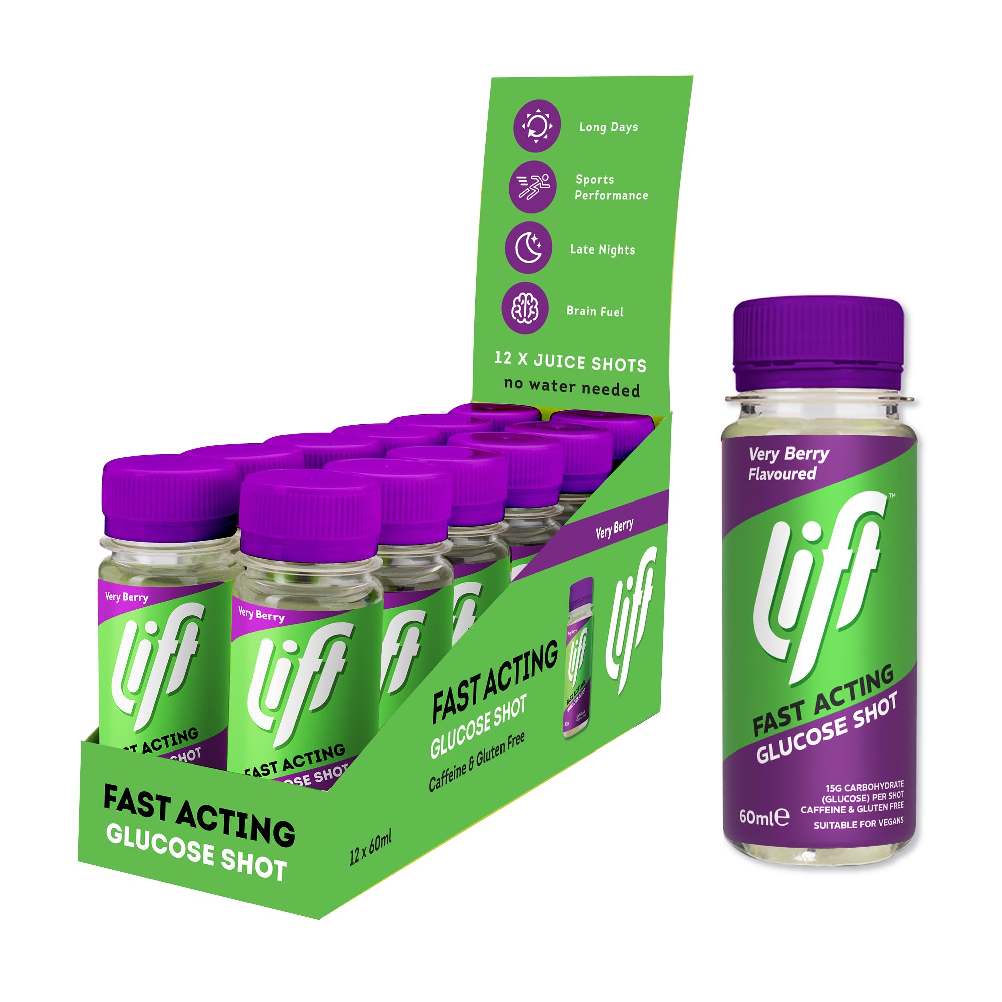 Lift Fast-Acting Glucose Juice Shots, Very Berry, 60 ml, 12 Pack