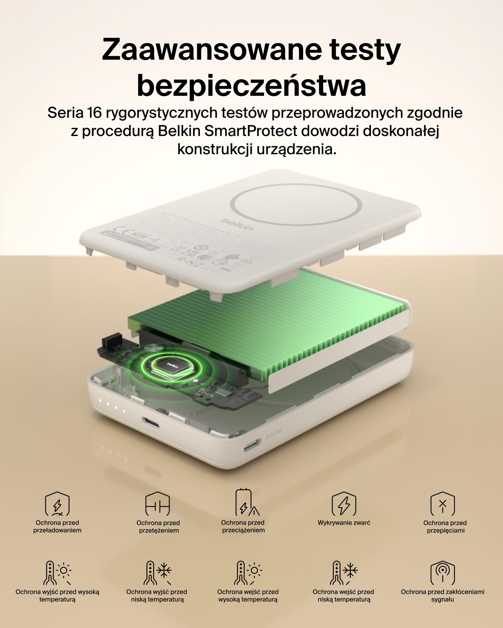 Belkin BoostCharge Magnetyczny Powerbank 10 000 mAh, Pierścień – Piaskowy | Powerbank Bezprzewodowy 10 000 mAh, Pierścień Magnetyczny do Akcesoriów, 2 Porty USB-C, Wstępnie Naładowany, Kabel w Zestawie