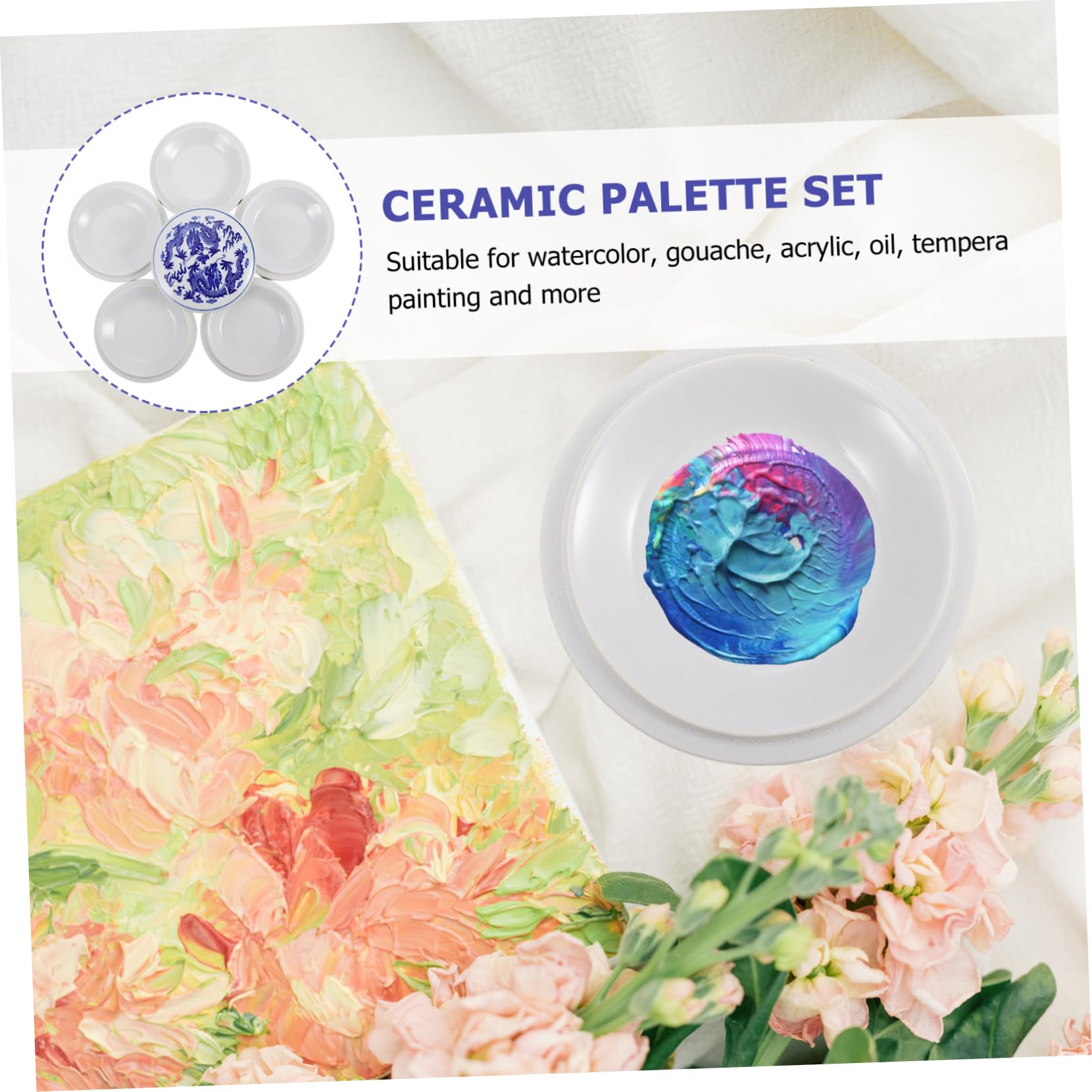 jojofuny 5-lagige Runde Keramik Deckel Umweltfreundliches Malset für Aquarellfarben Pigmentmischpalette für Hobby und Profi Künstler Leicht zu Reinigen Zufälliger Stil