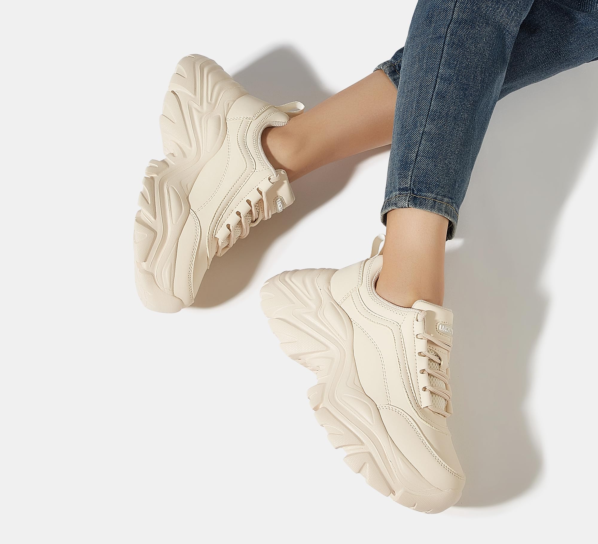 LUCKY STEP Grosses Baskets pour Femmes, Chaussures décontractées à Plateforme Tendance, Baskets Confortables à Talons compensés
