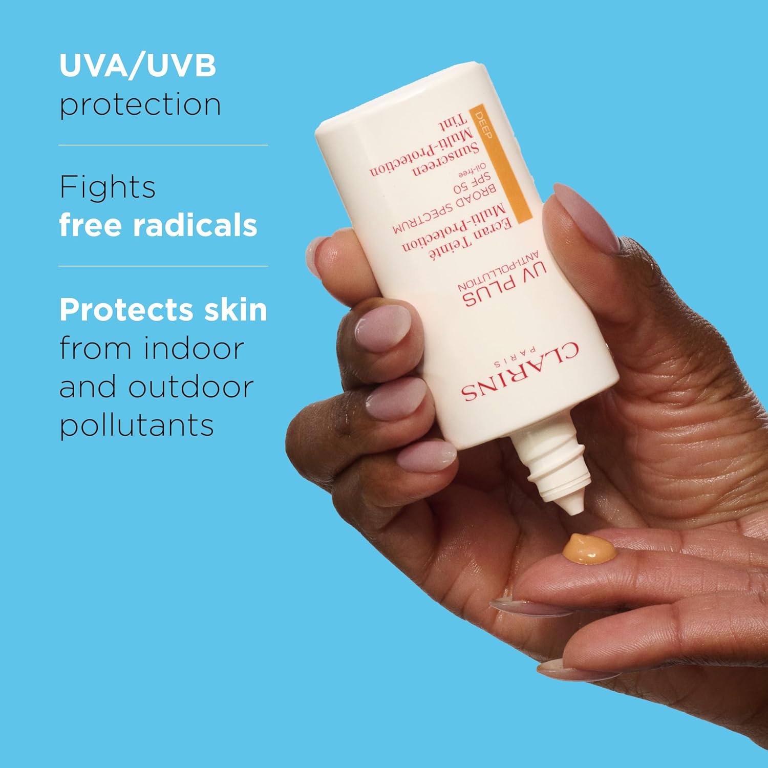 Clarins UV Plus Anti-Pollution, Broad Spectrum SPF 50 Tinted Face Sunscreen | Sheer Finish | Lightweight and Oil-Free | Triple Protection From UVA/UVB Rays, Free Radicals and Pollutants - Image 2