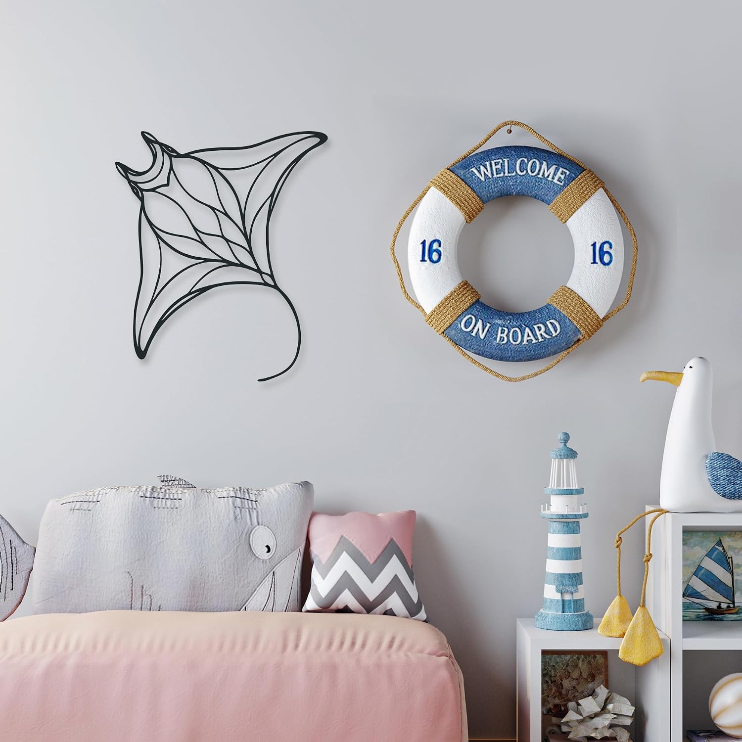 Xedatric Manta Ray Metal Wall Art, Nautical Ocean Decor