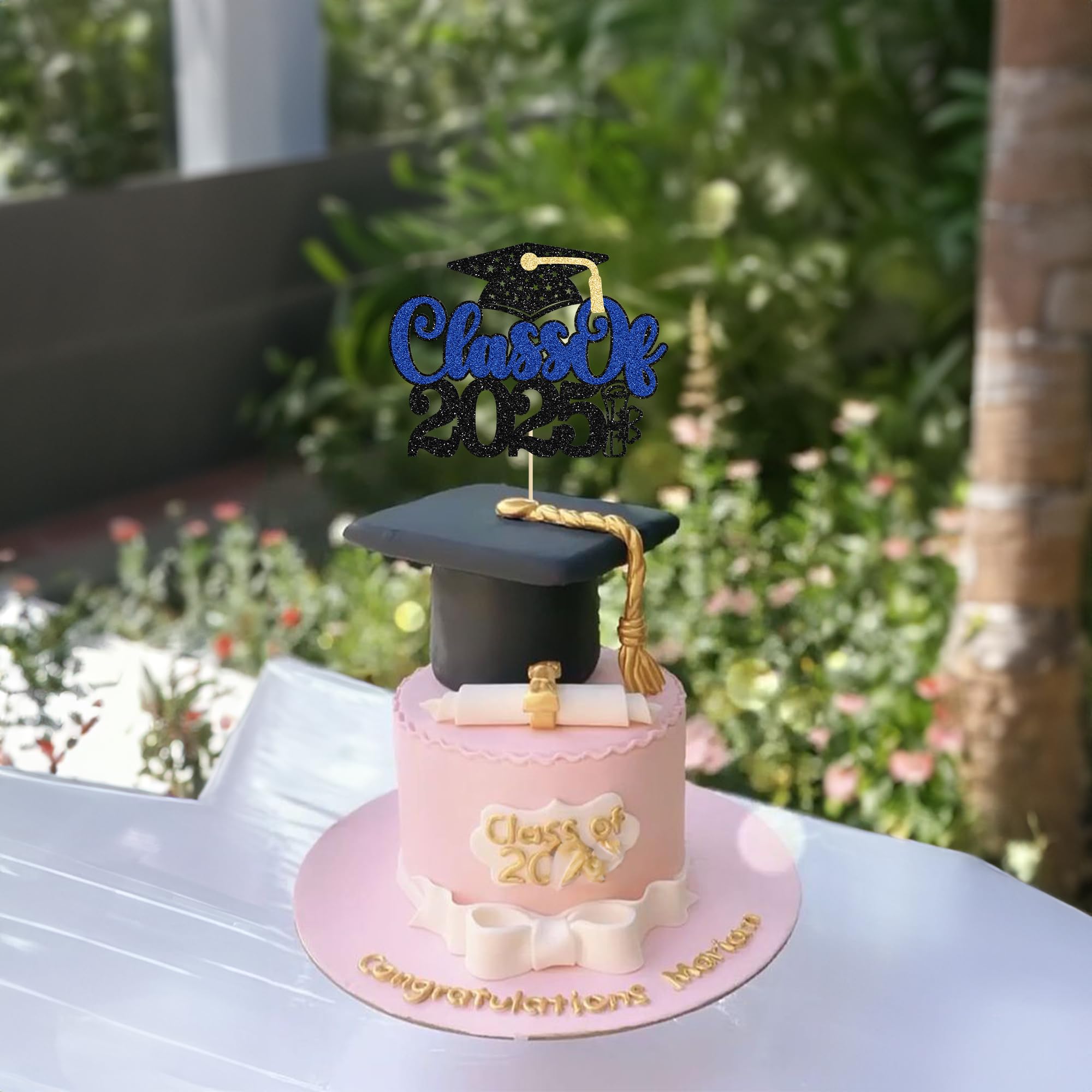 Gyufise 1Pc Class of 2026 Cake Topper Black Glitter Congrats Graduation Cap Cake Pick 2026 Graduation Cake Decoration for 2026 College Graduation Theme Party Supplies Blue - Image 4