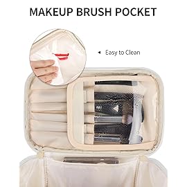 Wandering Nature Makeup Bag, Travel Make Up Organizer Cosmetic Brush Bags Case for Women in Quilted Fabric, Blue Flower, Patent Pending