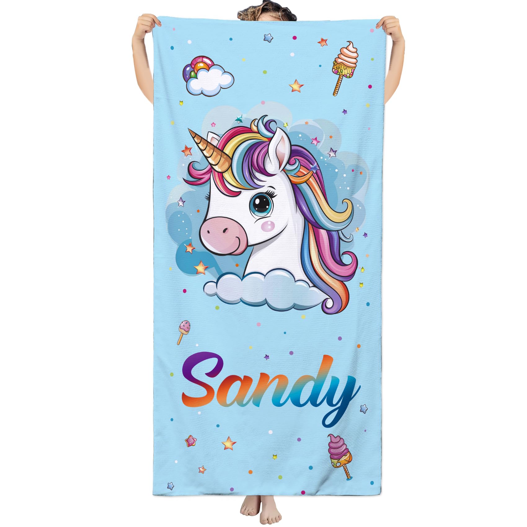 xsdnb Personalized Beach Towels for Kids，Monogrammed Beach Towels with Name，Personalized Towels for Kids Adult，Custom Beach Towel for Girl Boy