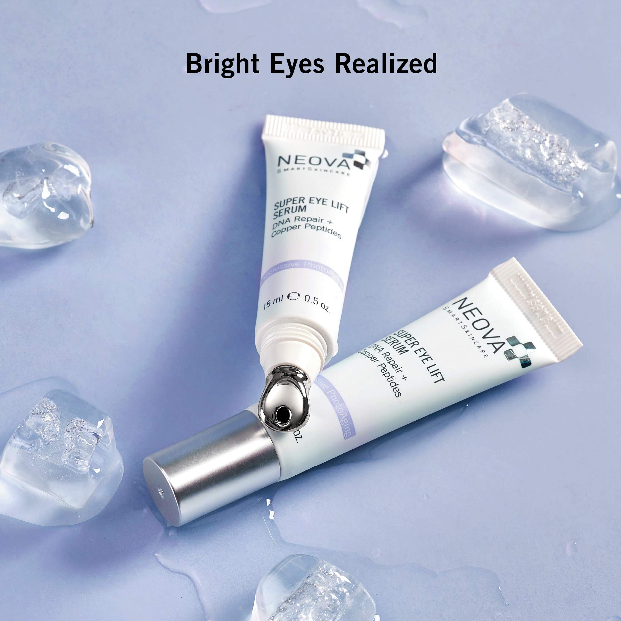 NEOVA SmartSkincare Super Eye Lift Serum with brightening and hydrating actives smooths to a perfect finish for on-the-spot visual improvement.