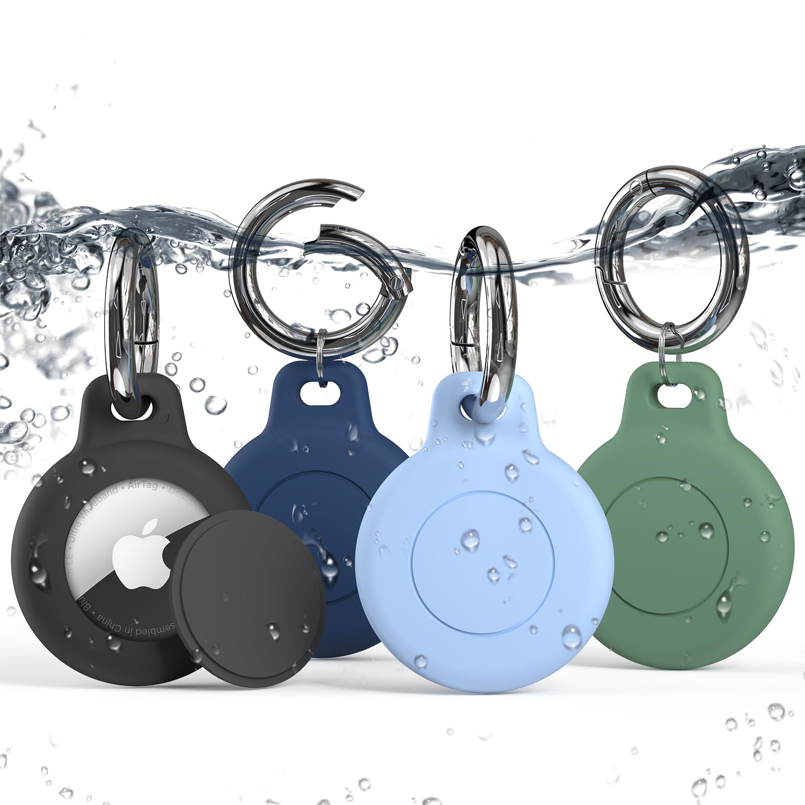 2+2 Pack IPX8 Waterproof Airtag Holder Full Coverage Silicone Case for Kids,Apple Air Tag(2021) GPS Item Finder with Anti-Lost Keychain&Anti-Scratch&Anti-Fall for Key,Kid Tracking, Backpack (4 colors)