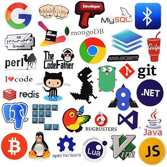 Sanmatic 108Pcs laptop stickers for developers programming language include stickers IT logo C++ Python Linux Swift for geeks engineers hacker geeks coder