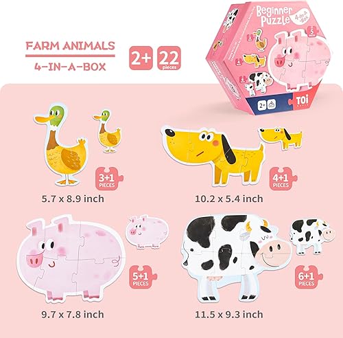 Miniatura 2 de TOI Rompecabezas de piezas grandes para niños de 2 a 3 años, rompecabezas grandes en forma de animal para principiantes, rompecabezas preescolar