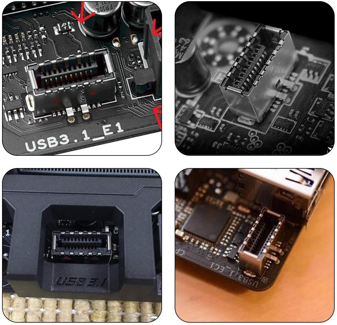 JSER USB 3.1 Front Panel Header 19Pin to USB-C & USB 3.0 HUB 4 Ports Front Panel Motherboard Cable Compatible for 3.5" Floppy Bay