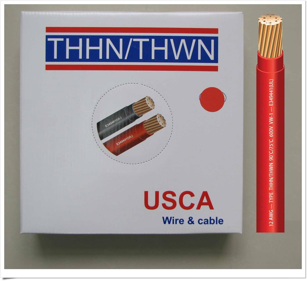 USCA Stranded THHN/THWN 12 AWG Building Wire, 500 FT, Red,600 Volt, 90C