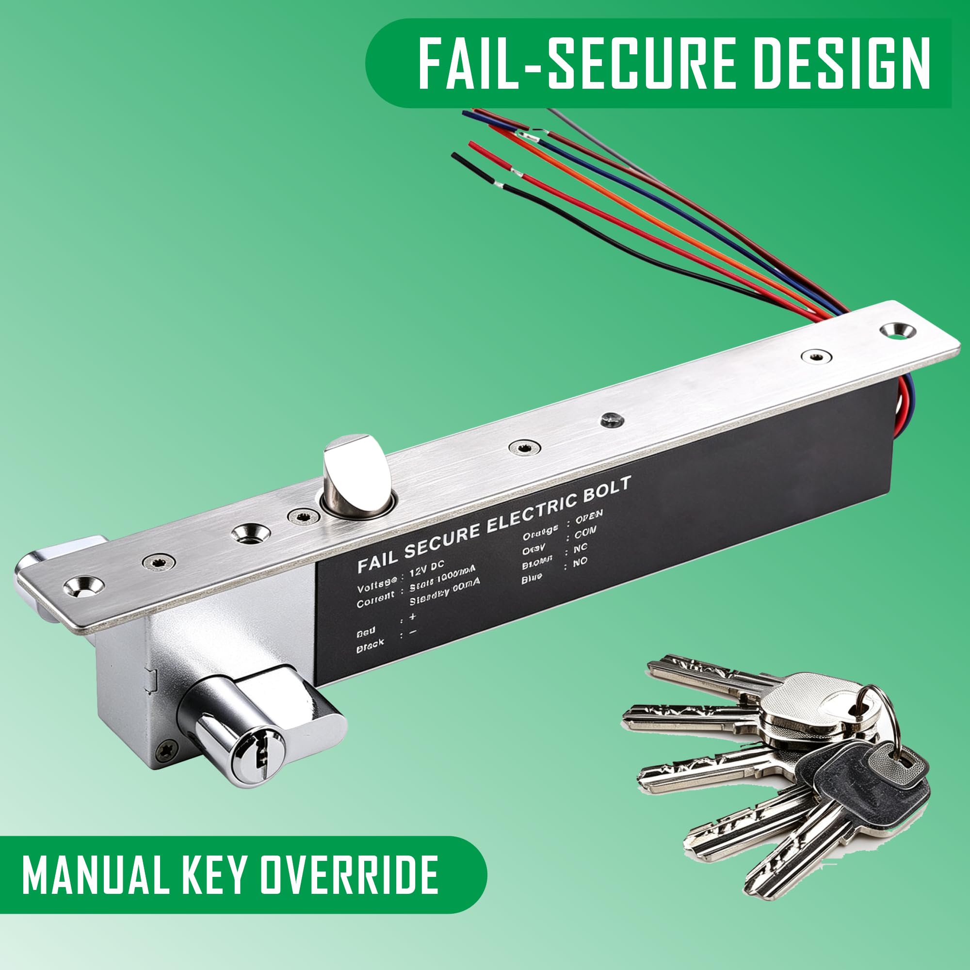 UHPPOTE Fail Secure NO Electrique Loquet Boulon Serrure W/Cylindre Knob pour Porte en Bois en Métal en Verre