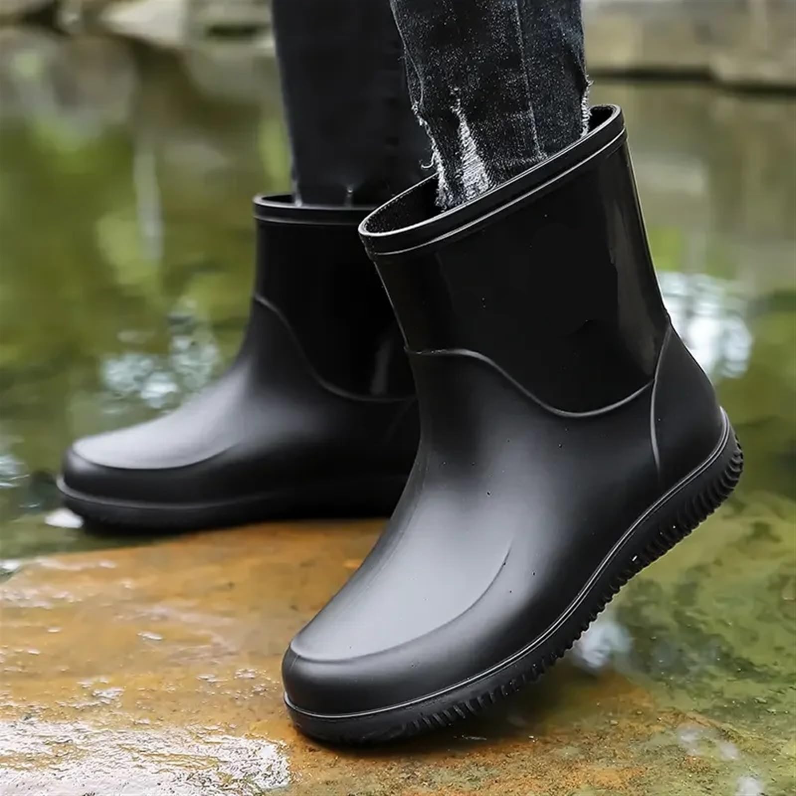 Botas de Lluvia for Hombre, Ligeras, for Senderismo, Impermeables, for Exteriores, de Goma, for el Trabajo y el Agua Botas Cortas de Hombre(Black,48)