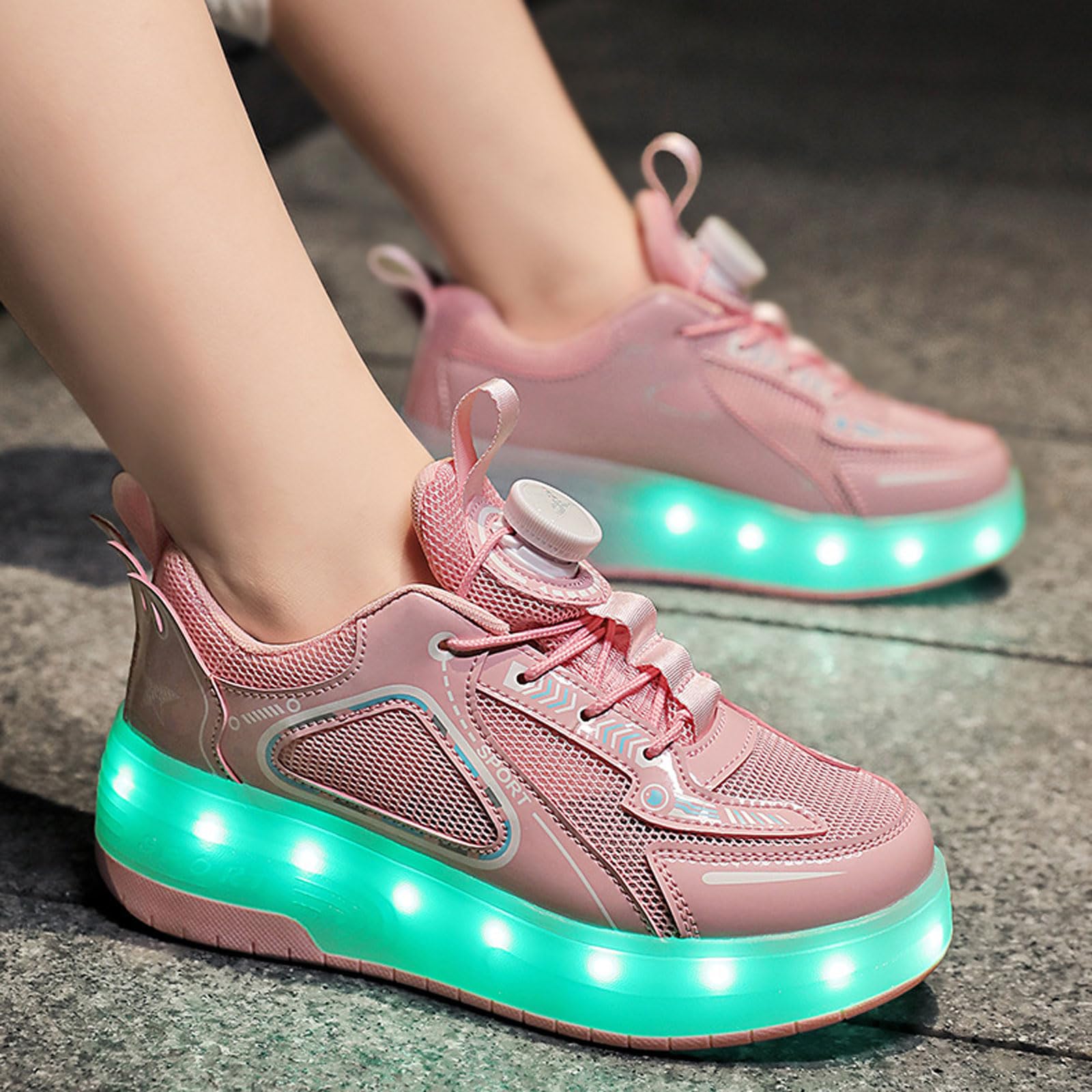 Zapatillas Deportivas con Dos Ruedas y Luces,Zapatillas con Ruedas,Zapatos con Ruedas y LED Luces para Niña,Recargables,Multiusos,para Regalos de cumpleaños y Navidad