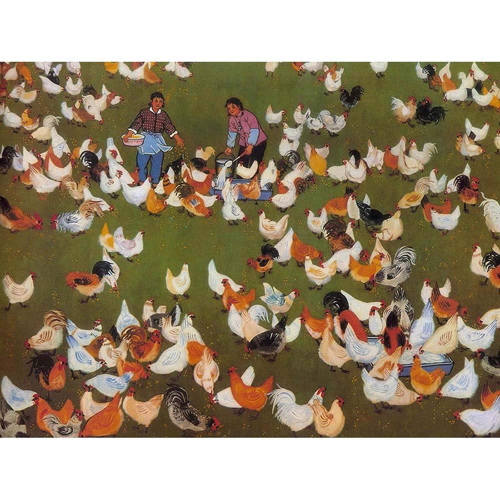 Wee Blue Coo Painting Cultural China Chicken Farm Hen Food Communism Art Print Poster Wall Decor 12X16 Inch