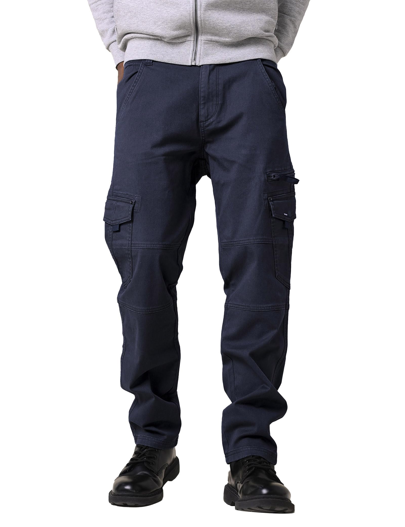Enorsia Mens Utility Cargo Trousers Cotton Casual Pants with Snaps Zip Detailing Flap Pockets Grosgrain Tape Smart Comfortable Weekend Wear Lightweight Mens Trousers - Navy, 36 UK Size