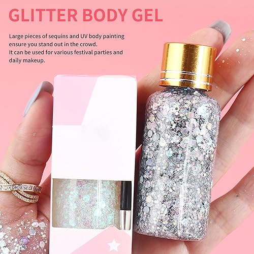 Glitter Gel, Face Body Glitte,for Face Paint Hair/Cheek/Eyelid Sparkle Makeup,Shimmery& Long Lasting,(Blue&Silver&Pink)