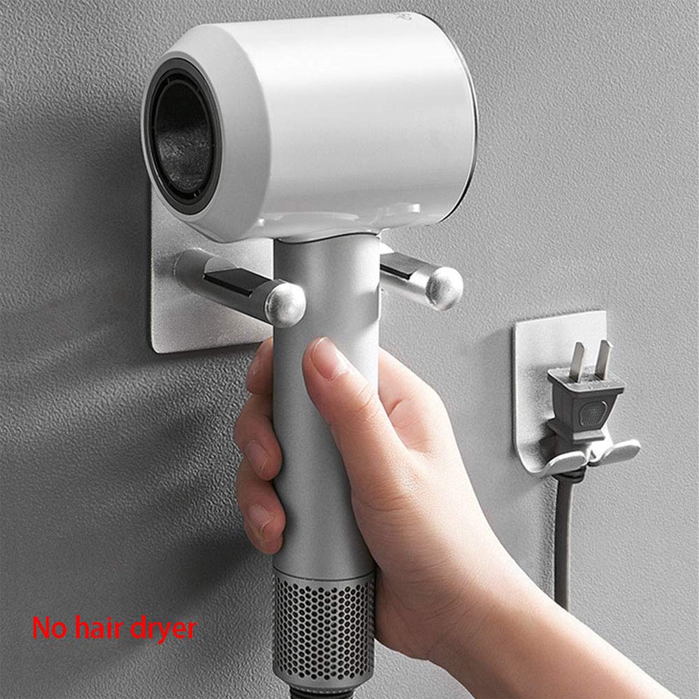 TopHomer Soporte para secador de pelo sin punzones, soporte de pared para secador de pelo, soporte simple de aluminio para baño, dormitorio, baño, barbería-plata+negro