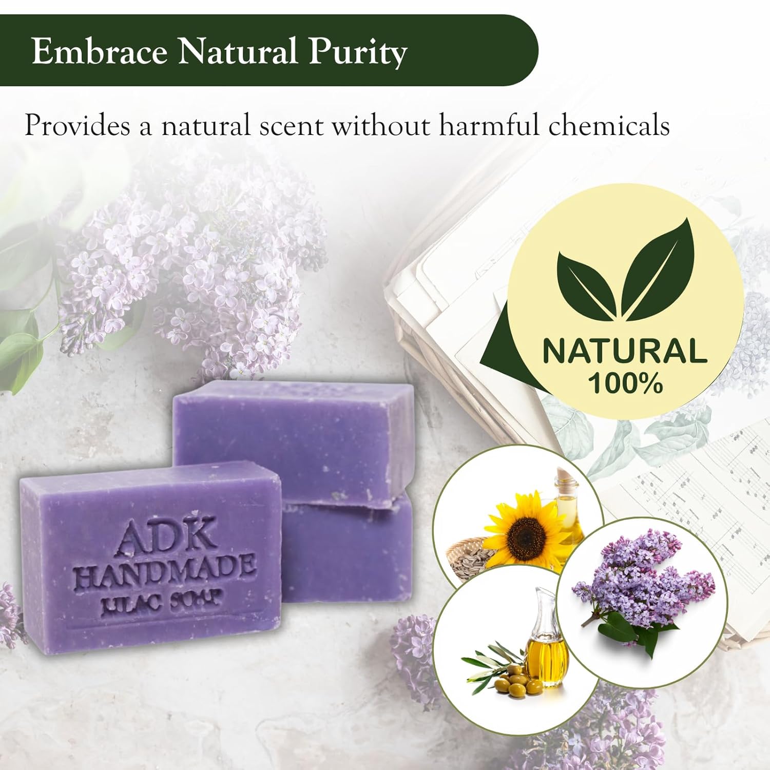 Adirondack Fragrance & Flavor Farm ADK Natural Lilac Soap Bar 16 oz., Handmade Vegan Olive Oil Body Soap for Dry and Sensitive Skin, Moisturising for Men, Women & Babies, Produced in the USA