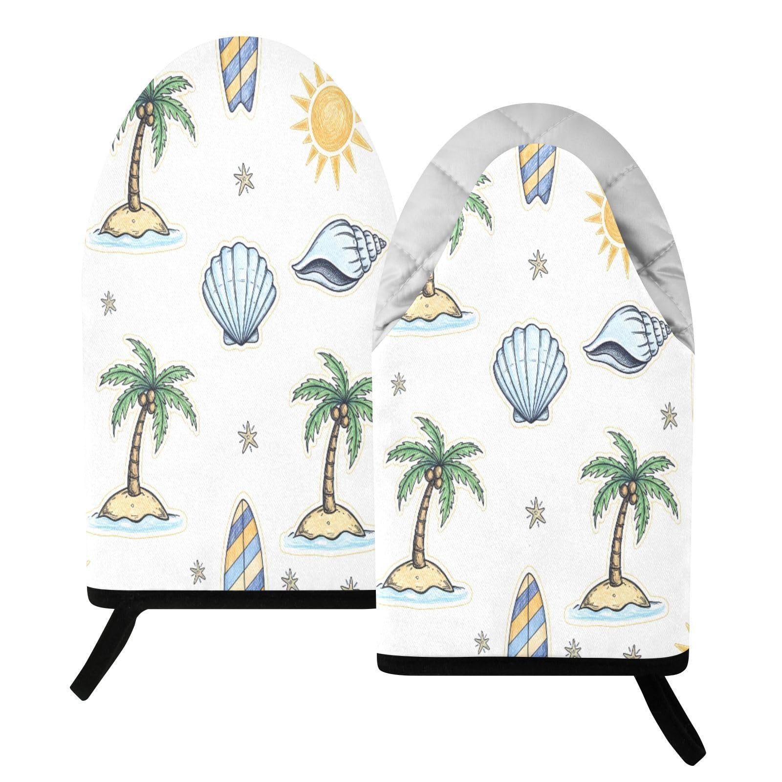 BURSTDDY Tropical Shells Oven Mitt,Heat Resistant Kitchen Mitts for Cooking