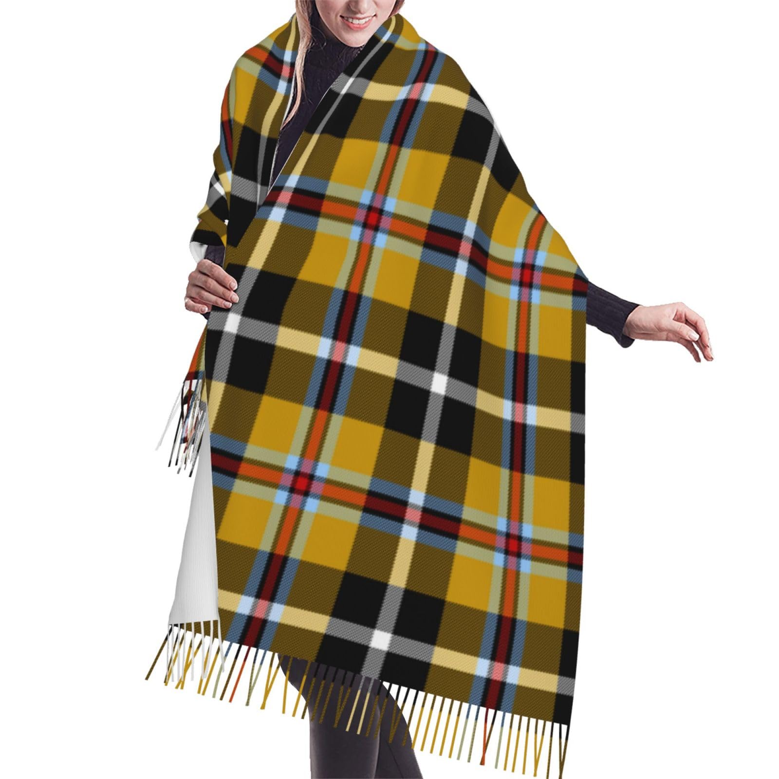 Gratka Unisex As Picture Scarf,Cornish Tartan, Fringed Scarf Large Warm Soft Cashmere Feel Shawls Wraps 196X68 Cm