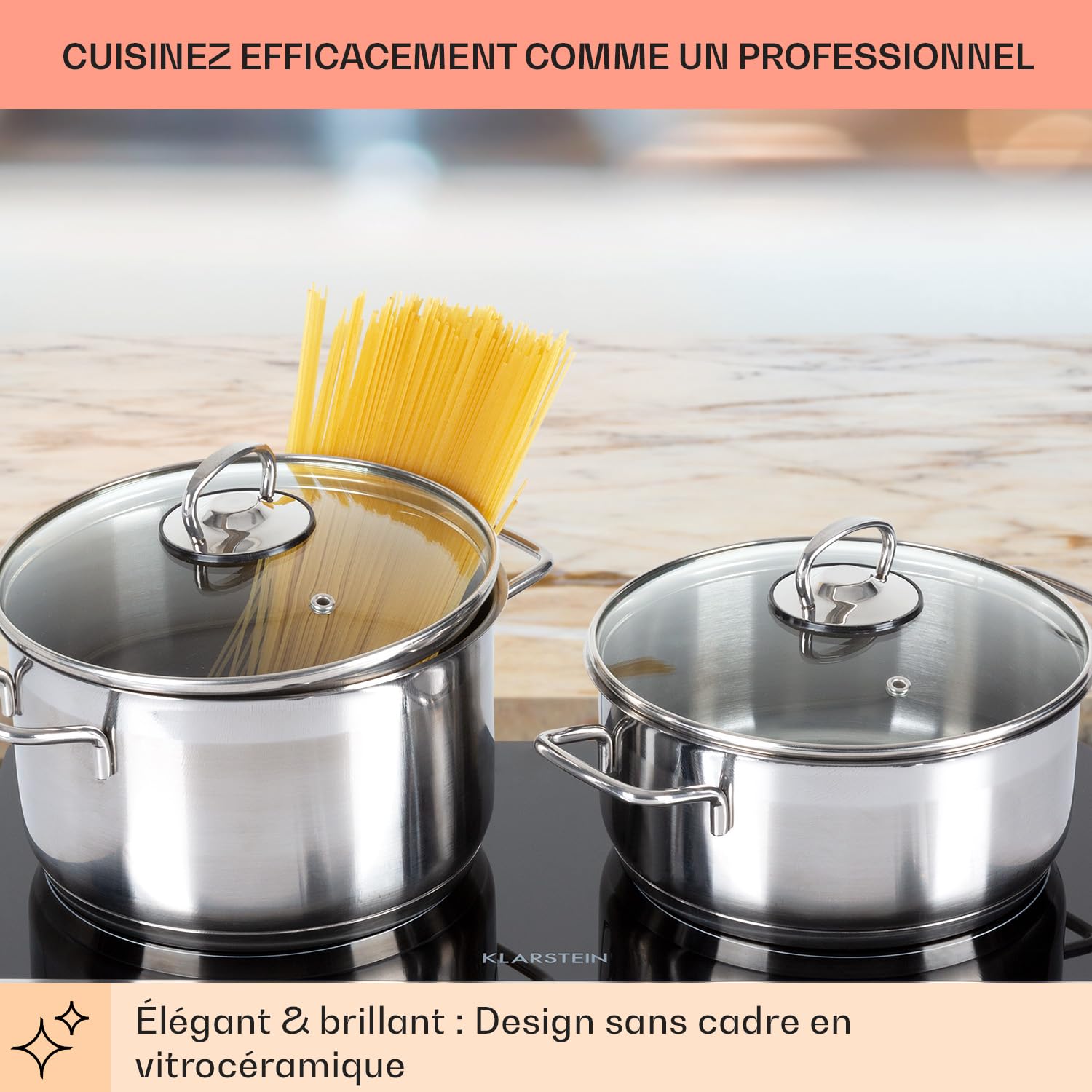 Klarstein Plaque Vitrocéramique 2 Feux Encastrable de 2400W, Plaque de Cuisson Vitrocéramique, Vitro 2 Feux, Table Vitroceramique, Cuisinière Électrique en Acier Inoxydable