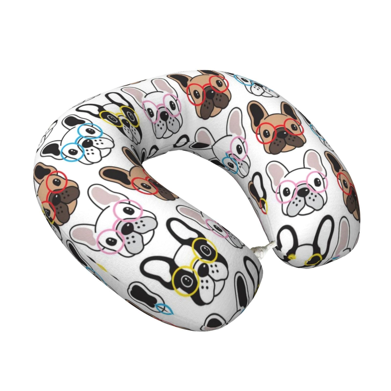LKYMOH French Bulldog With Glasses, Travel Neck Pillow U-Shaped Memory Neck Support Soft Comfortable With Washable Cover For Airplane Car Traveling and Office