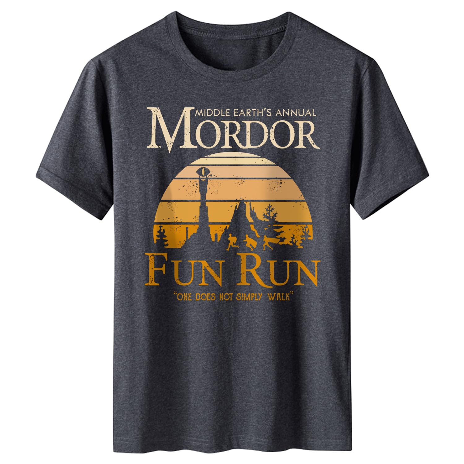 Lontse Middle Earth's Annual Mordor Fun Run one Does not Simply Walk T-Shirt for Men, Grey/K3, Medium